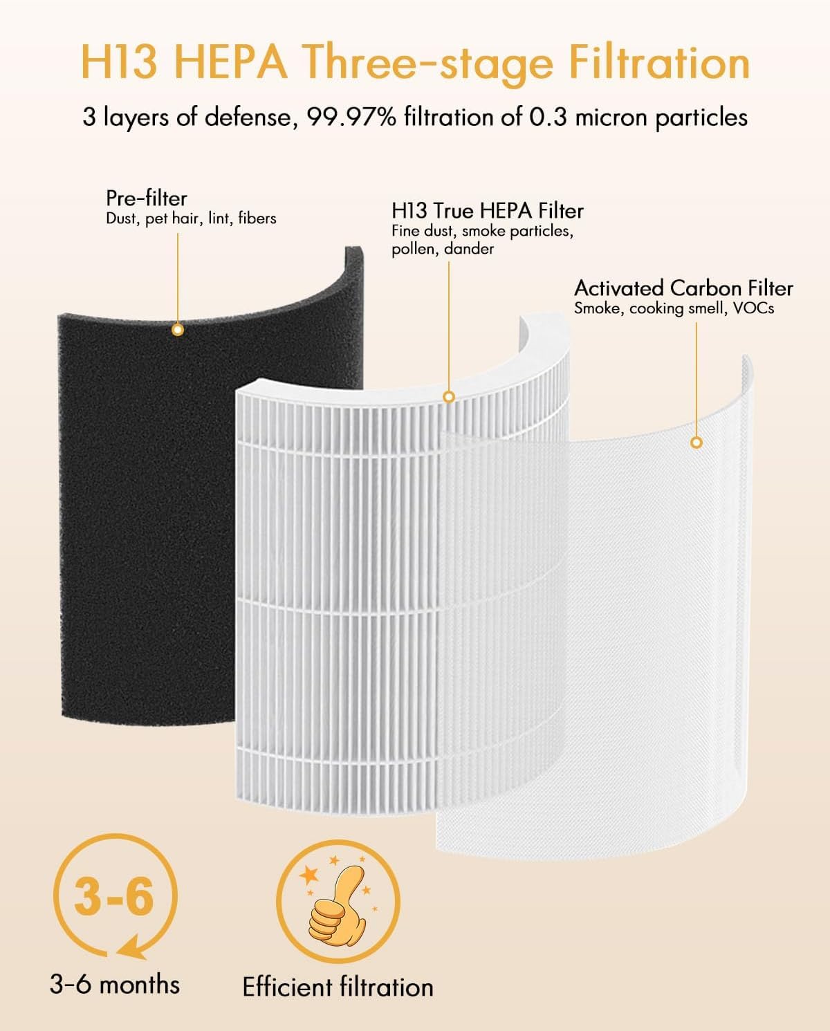 Air Purifier B-D02U Replacement Filter, VEWIOR H13 True HEPA Air Cleaner Filter (Special for B-D02U Air Purifier)