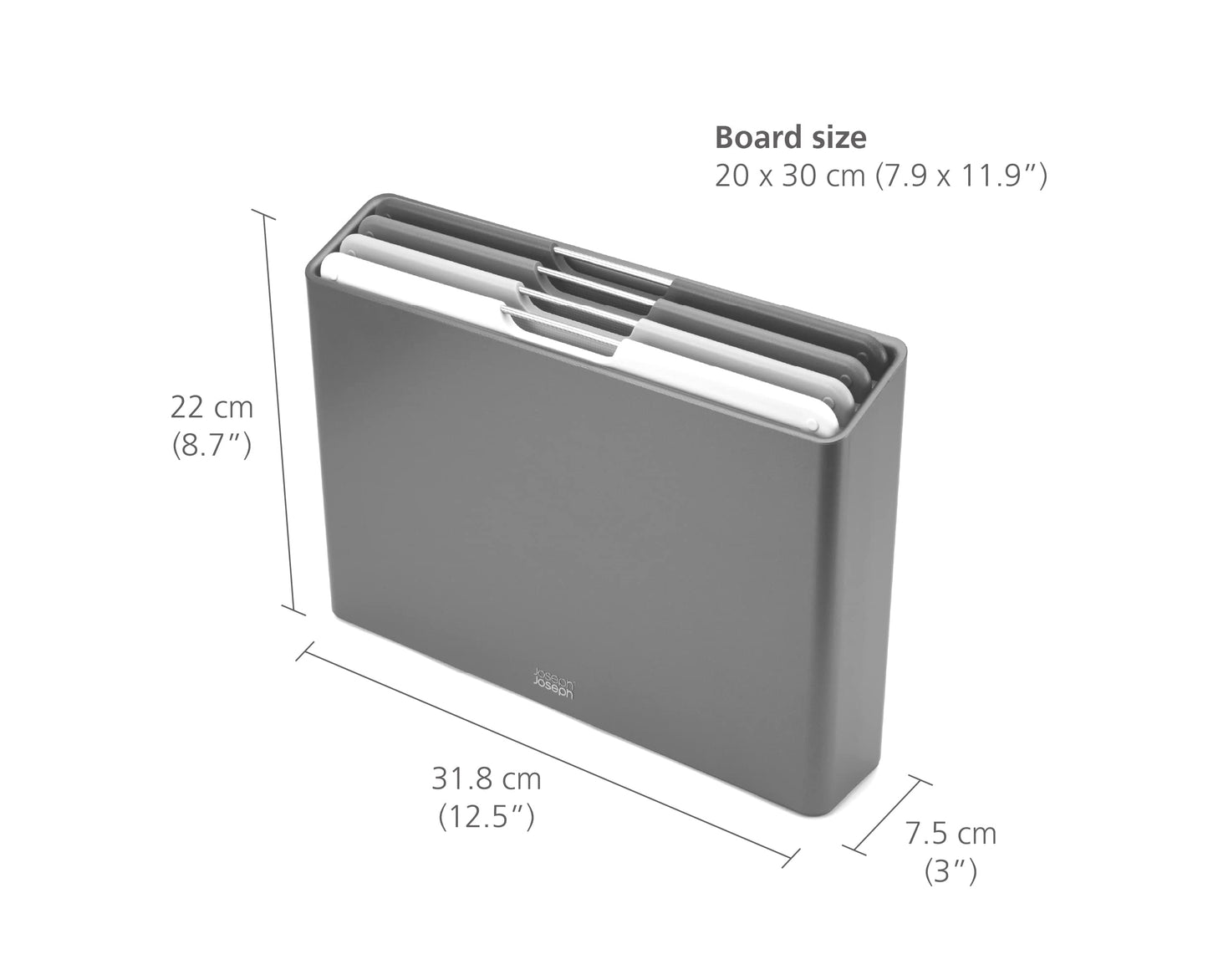 Joseph Joseph Folio 4 Piece Colour Coded Cutting Board Set with Slim Storage Case Regular Graphite