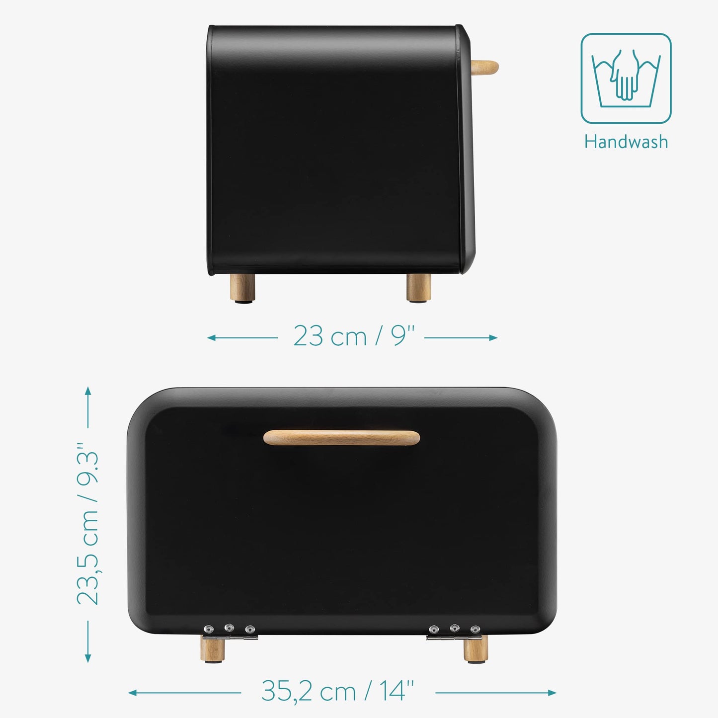 Navaris Bread Box - Metal Bread Bin Storage Tin with Front Opening Drop Down Door for Kitchen Counter or Shelf - Breadbox Storage Container - Black