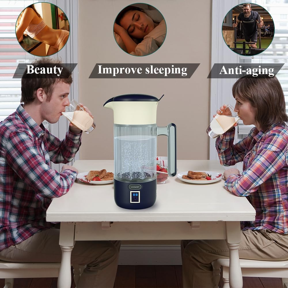 GOSOIT Hydrogen Water Bottle lonizer Hydrogen Water Pitcher Generator Maker Machine with SPE PEM Tech (Dutch Blue)