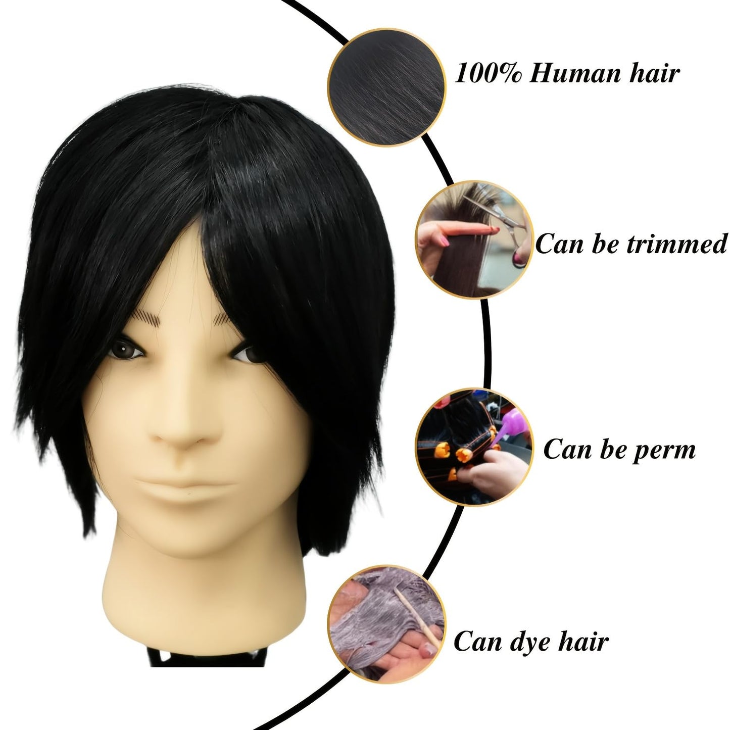 Barber Mannequin Head Male Mannequin Head Human Hair for Styling Black Hair Mannequin Head Practice Kit for Practicing Hair Cutting