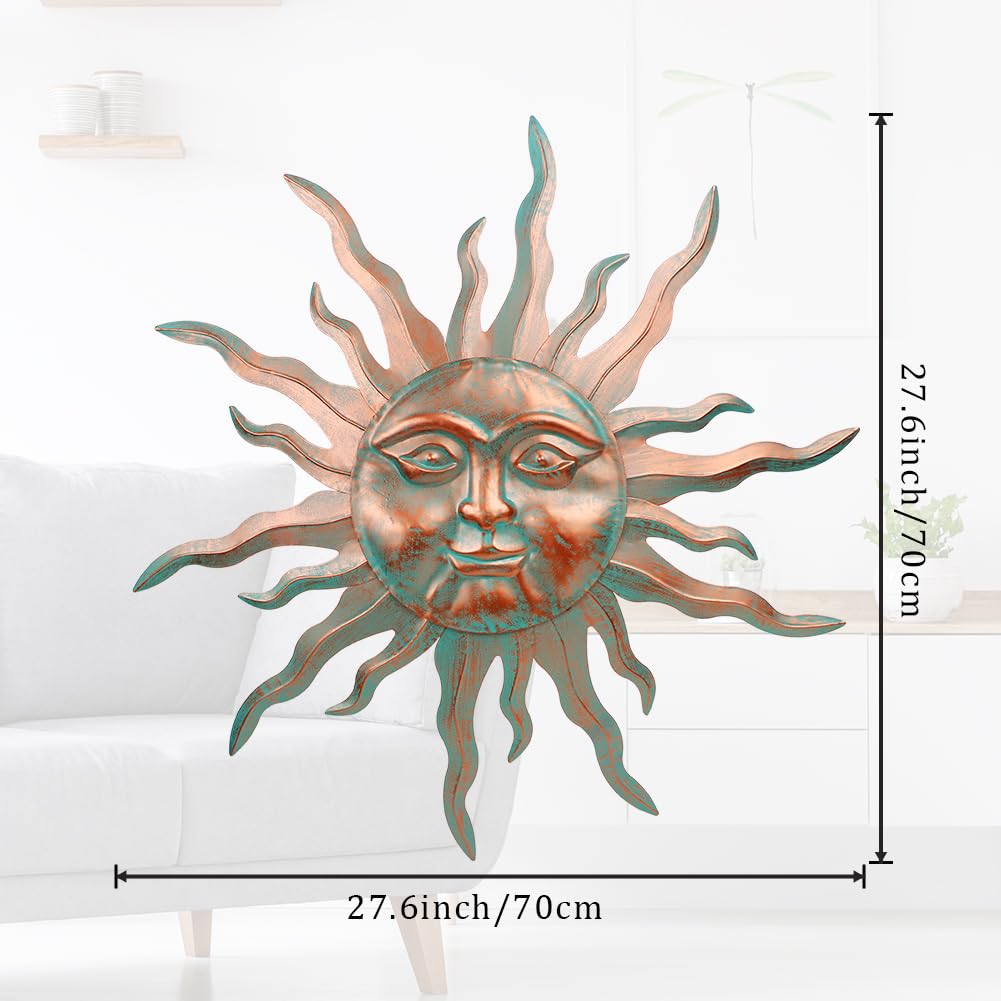 VEWOGARDEN Sun Wall Decor 30" Large Outdoor Metal Wall Art for Living Room Patio Farmhouse Garden Bedroom Decorations, Green