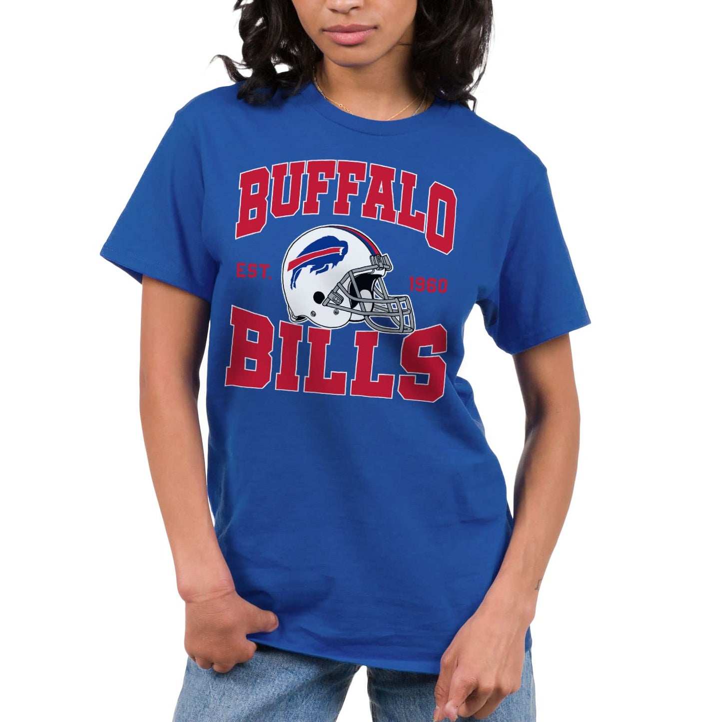 Junk Food Clothing x NFL - Buffalo Bills - Team Helmet - Unisex Adult Short Sleeve Fan T-Shirt for Men and Women - Size X-Large Blue