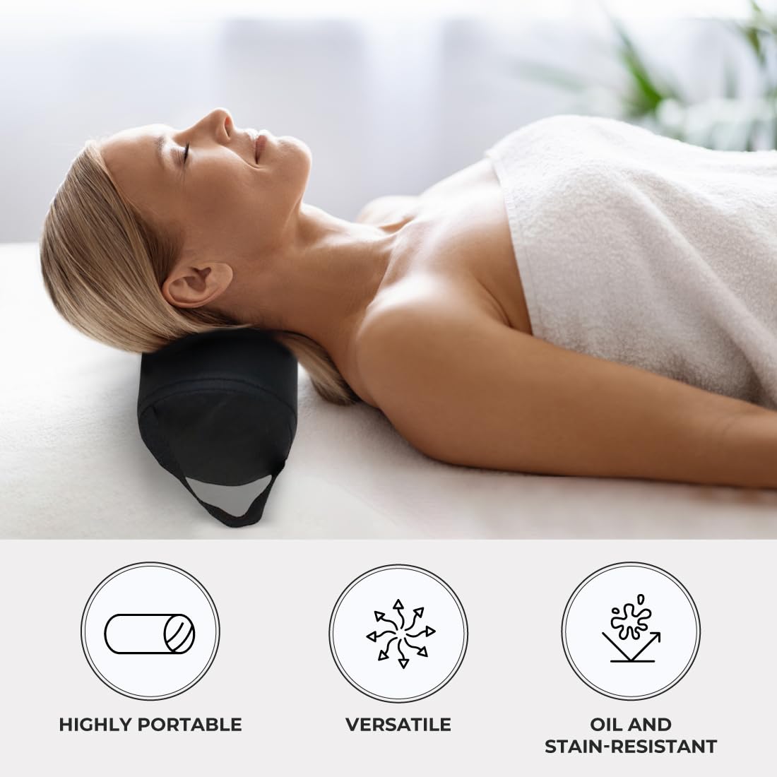 ForPro Full Round Bolster, Black, Oil and stain-resistant, for Massage and Yoga, 6” R x 26” L