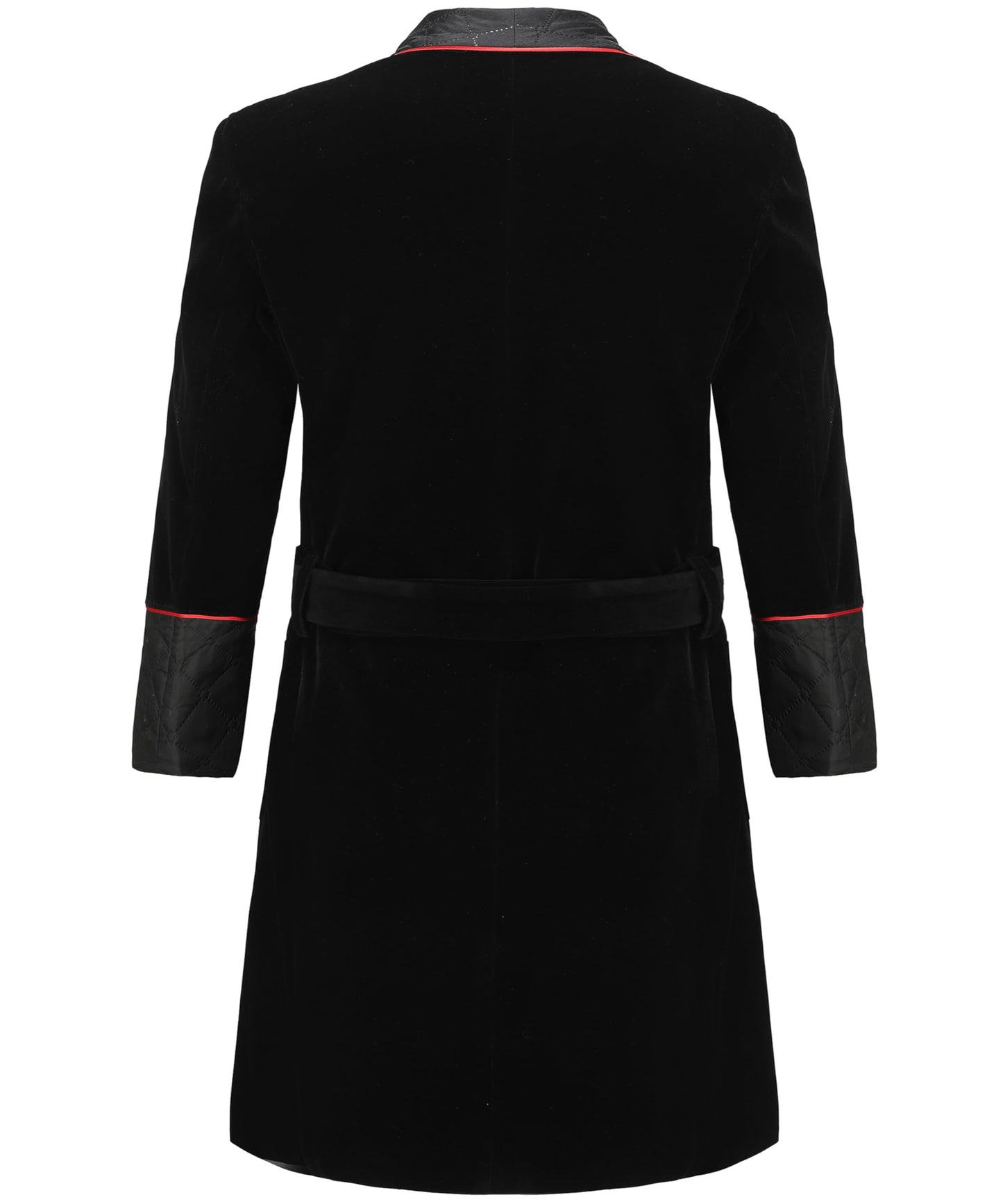 Apornipal Men's Long Velvet Smoking Jacket with Belt Shawl Lapel Smoking Robe Quilted Dressing Gown (Black,48R)