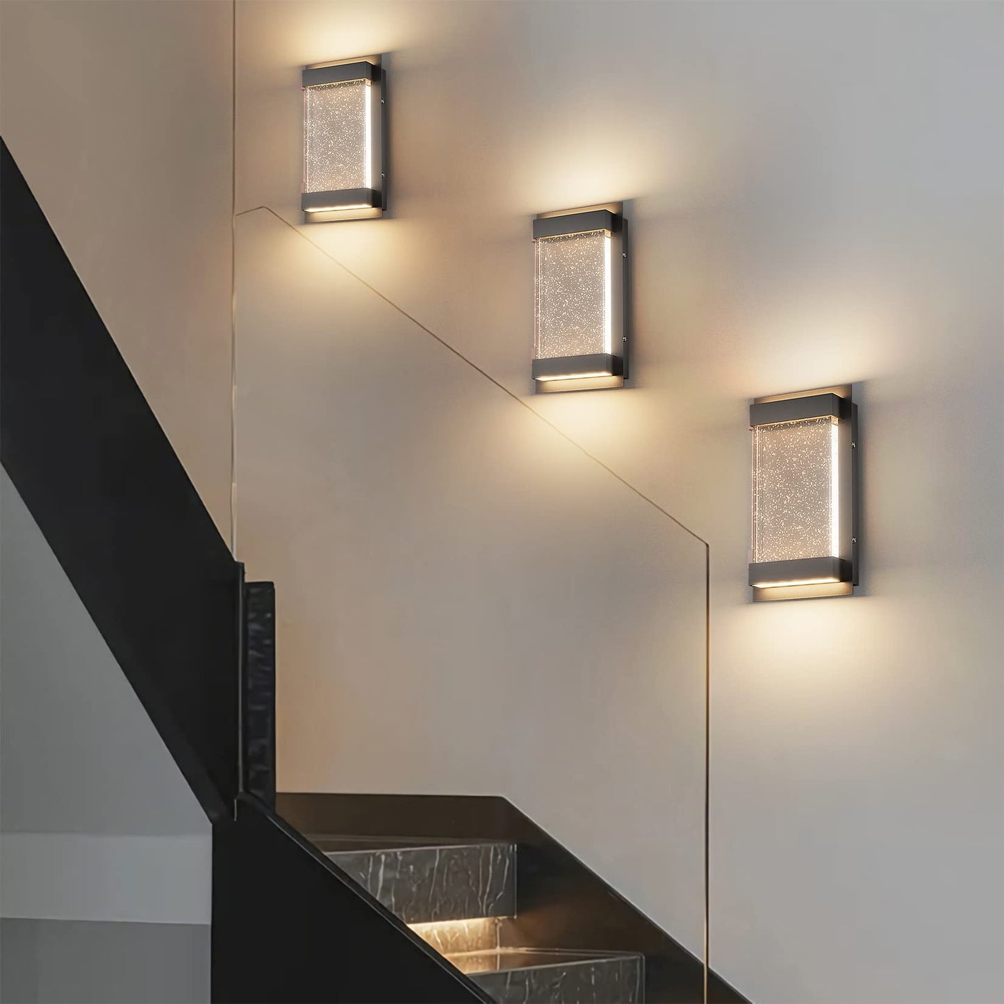 Led Modern Wall Sconce with Crystal Bubble Glass 3000K Outdoor LED Porch Light Indoor Outdoor Sconce Wall Lighting Black Wall Mount Light Fixture - Black