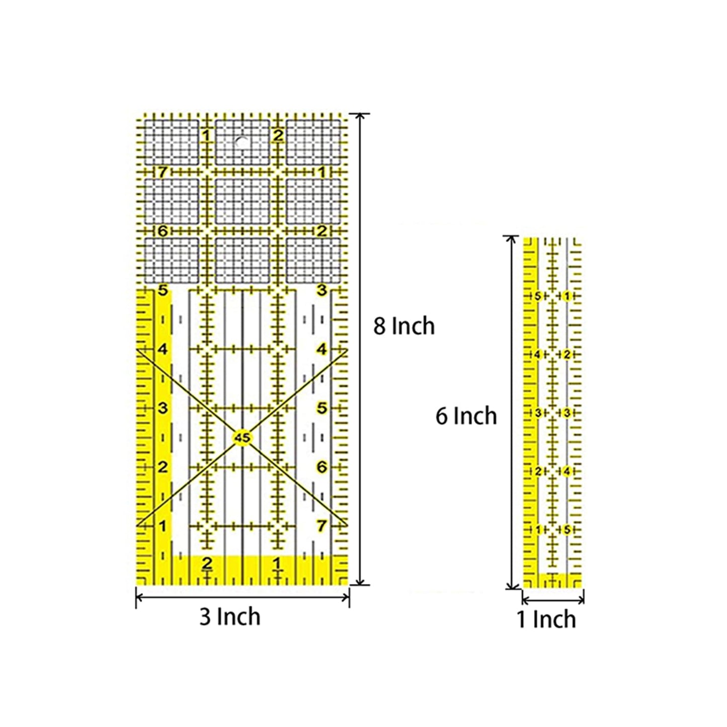 7 Pack Acrylic Quilting Ruler, Long Transparent Fabric Cutting Quilter Ruler with Double-Colored Grid Lines. Clear Sewing and Ironing Rulers for Precision Cutting and Easy Sewing (1"x6" ,1"x12",1.5"x12" ,2"x24",3"x8",3"x18", 6"x24")