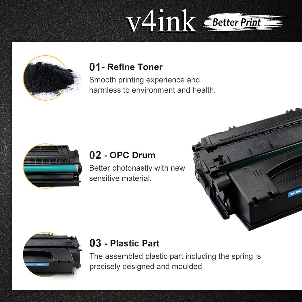 V4INK Compatible Toner Cartridge Replacement for HP 49X Q5949X HP 53X 7553X (Black, 1-Pack), for use in HP LaserJet P2010 P2014 P2015 P2015d P2015dn P2015n P2015x M2727MFP M2727nf MFP Printer