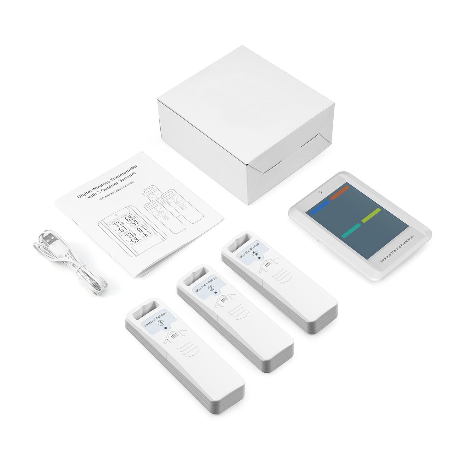 AMIR Digital Weather Station, Digital Hygrometer Thermometer with 4in Large Screen Clear Backlight, Indoor Outdoor Thermometer with with 3 Remote Sensors, Thermometer Humidity for Home Patio(White)