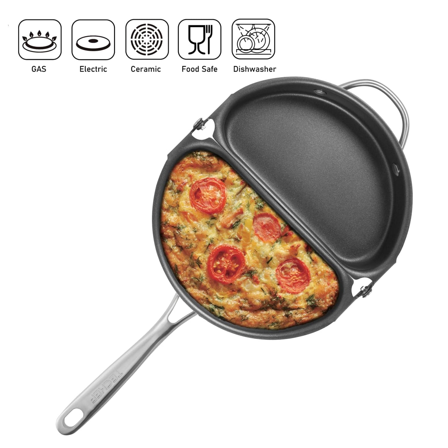 TECHEF FTBK Frittata and Omelette Pan, New Teflon Select Non-Stick Coating (PFOA Free), Oven & Dishwasher Safe, Made in Korea, 10", Black