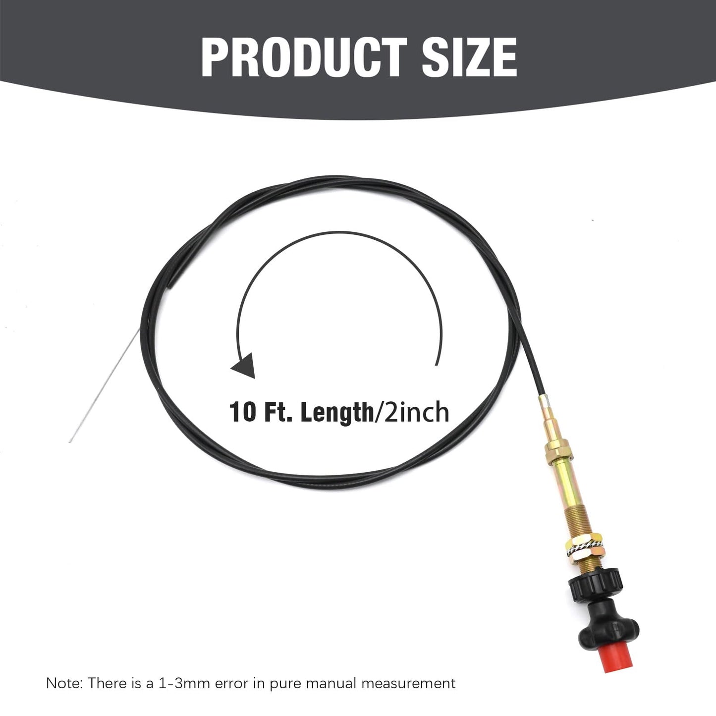 DUZFOREI 55204 1PC Control Cable, Locking Throttle Cable with 2-Inch Black Knob, 10 Feet Long, Suitable for Most Control Cables