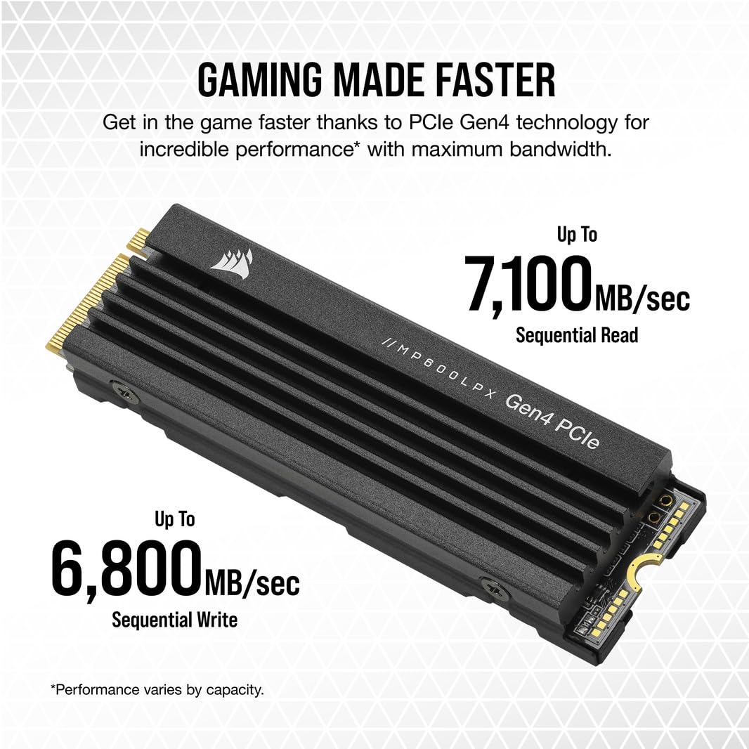 Corsair MP600 PRO LPX 1TB M.2 NVMe PCIe x4 Gen4 SSD - Optimized for PS5 (Up to 7,100MB/sec Sequential Read & 5,800MB/sec Sequential Write Speeds, High-Speed Interface, Compact Form Factor) Black