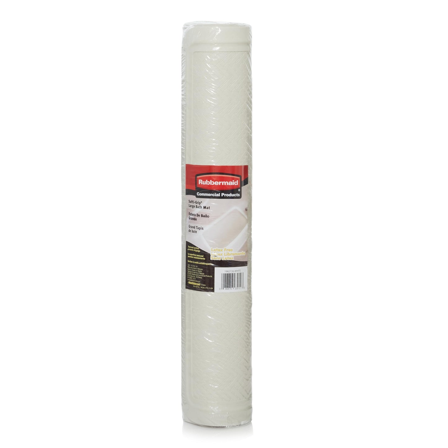 Rubbermaid Commercial Products Bath Tub and Shower Mat | Large - 28 x 16 in. | White | Machine Washable | Safti-Grip Non-Slip Bathroom Mat with Suction Cups for Home/Hotel/Shower/Bathtub
