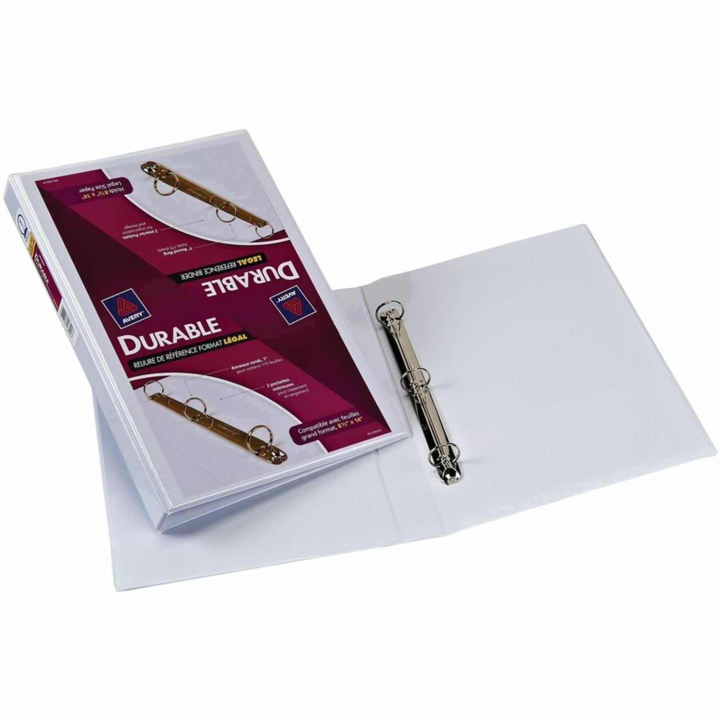 AVERY Durable Legal-Sized Binder, 1" Round Rings, 8.5" x 14", 175 Sheet Capacity (16500) White