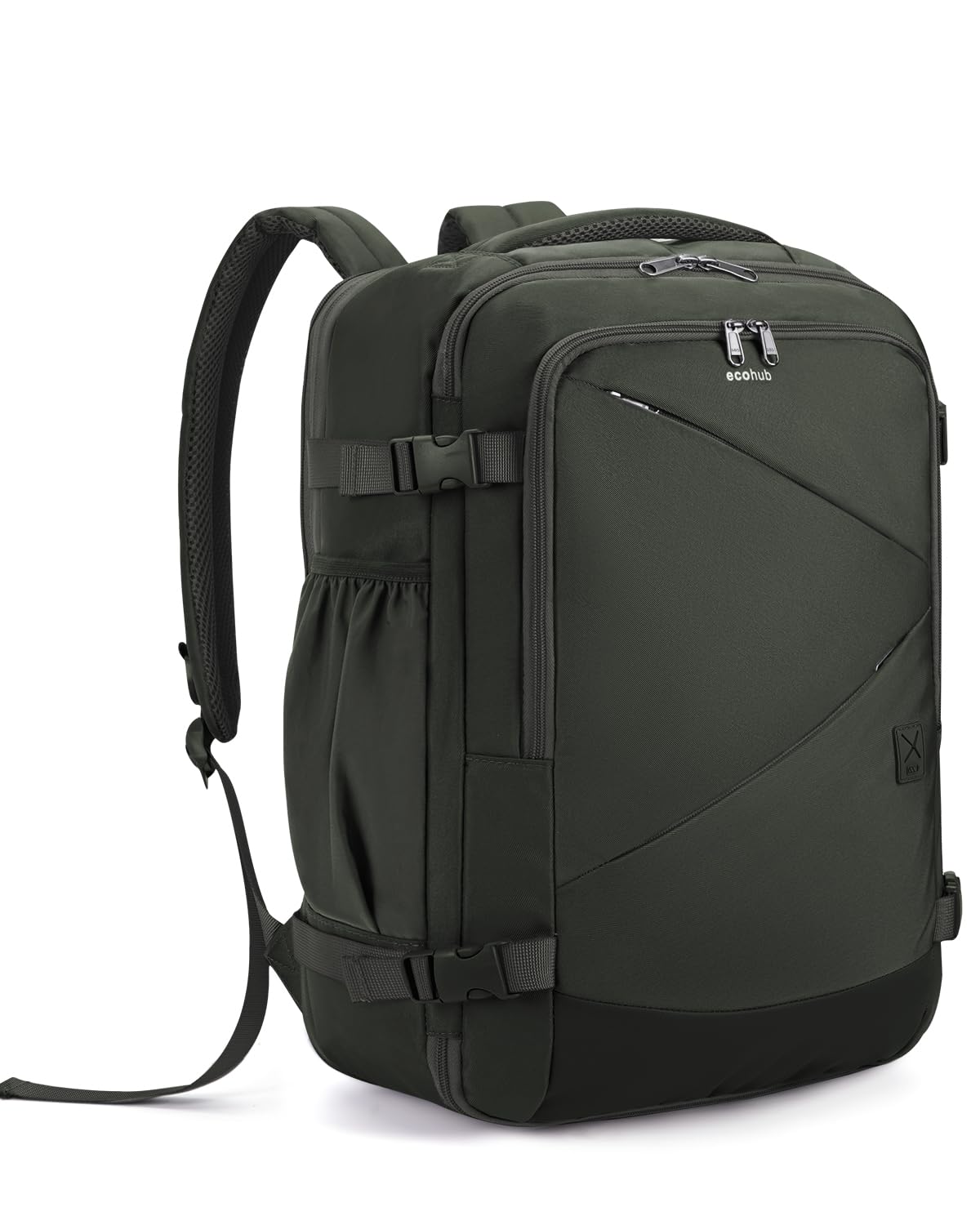 ECOHUB Travel Backpack for Men Women, Expandable Large Carry On Backpacks Essentials with Wet Pocket Cable Slot Water Resistant 12 Pockets 30L Travel Work Green