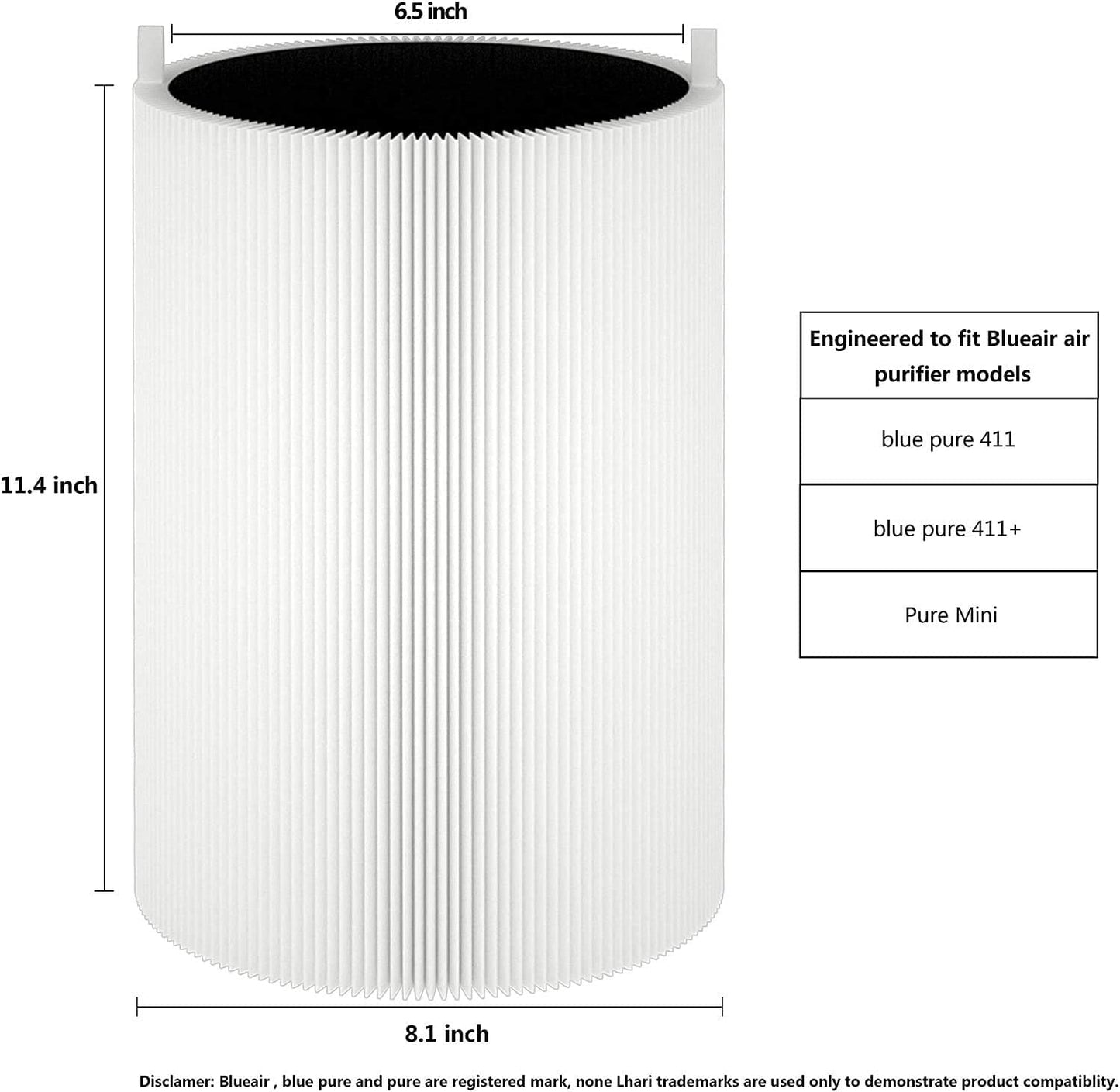 Air Filter Replacement for Blueair Blue Pure 411 Air Purifier Filter Compatible with Blueair Blue Pure 411 + & Mini Air Purifiers (2-Pack)