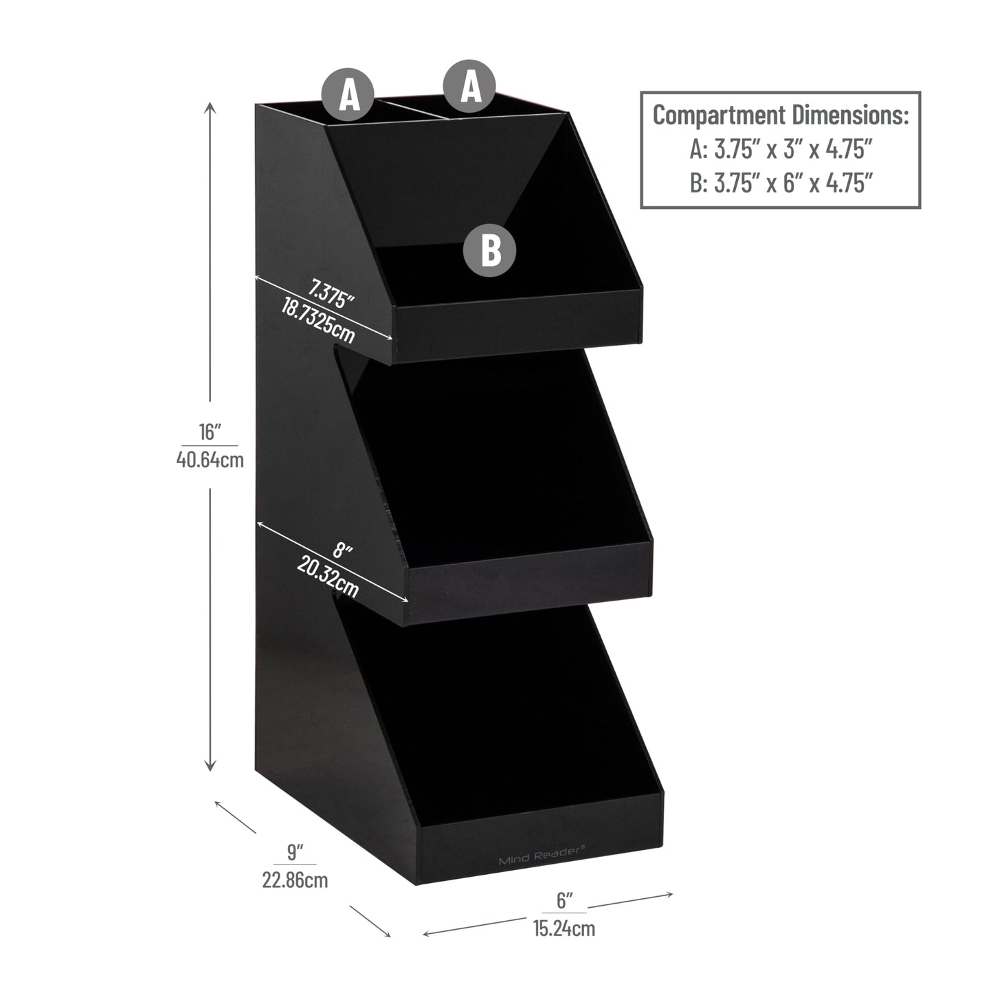 Mind Reader Coffee Tea Utensil and Condiment Station, Countertop Organizer, Coffee Bar, Kitchen, 15.2Lx22.9Wx40.6Hcm, Black