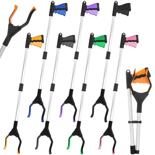 8 Pack Trash Grabber Reacher Tool for Elderly, 32" Foldable Pick Up Stick Grabber Long Handy Mobility Aids Lightweight Reaching Tool for Trash Pick Up, Litter Claw Picker, Arm Extension, 8 Color