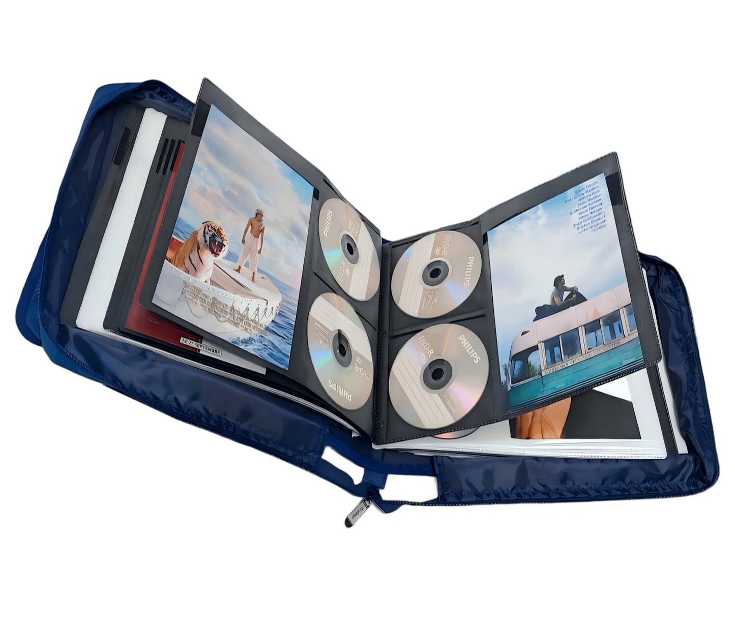 DVD CD Storage Case with Extra Wide Title Cover Pages for Blu Ray Movie Music Audio Media Disk (Portable Carrying Binder Holder Wallet Album Home Organizer)- Blue, 192 Disk Units, 96 Booklet Pockets