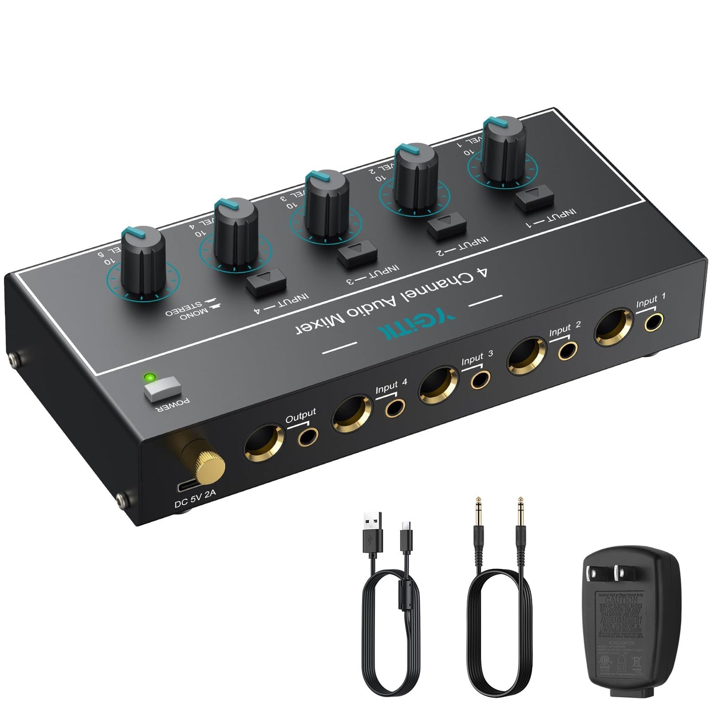 4 Channel Audio Mixer, Mini Karaoke Mixer, 3.5mm&6.35mm I/O Interface, Mono/Stereo Mixer, Independent Control and Switch, Sound Mixer for Guitars, Bass, Keyboards, Stage, Dynamic Microphone