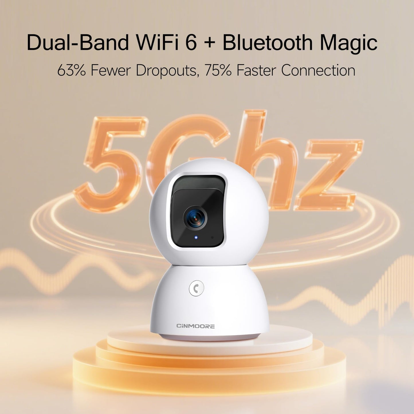 CINMOORE 5G Security Camera Indoor 2-Pack, No-Monthly-Fee AI Tracking Facial Recognition, 3K Pet/Dog Camera with Speaker/Phone App, PTZ WiFi Baby Monitor Cameras for Home Security, 0-Glow Night Vision