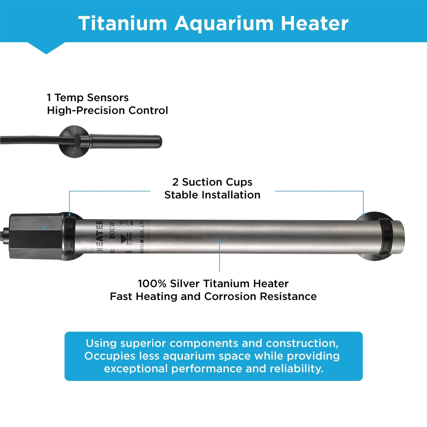 Titanium Aquarium Heater 800W, Submersible Fish Tank Heater with Digital Display Temperature Controller, 0℃-40℃ Adjustable, Fast Heating for 100~150 Gal Saltwater Freshwater Fish Tank, MX-9015(800W)