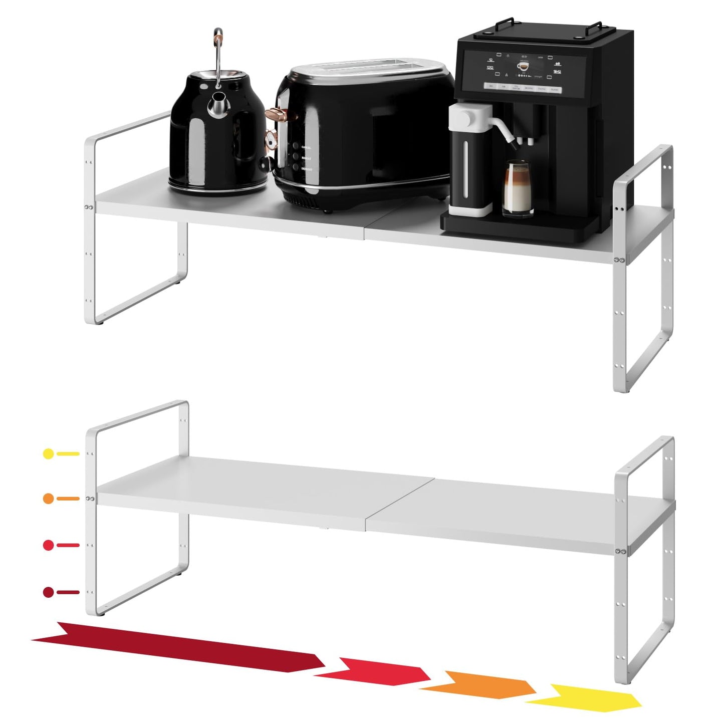 LOCVCDA 2Pack, Expandable Cabinet Shelf10.2 Wide,Stackable Cabinet Shelf Organizers,Metal Sturdy Kitchen Counter Storage for Countertop, Adjustable Height Black Spice Rack,2Pack,White