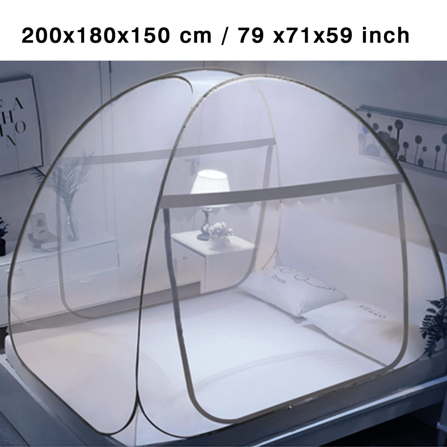 Couvkadl Pop Up Mosquito Net Tent for Bed, Portable Double Door Travel Mosquito Net with Net Bottom, Foldable (200 x180x150 cm)