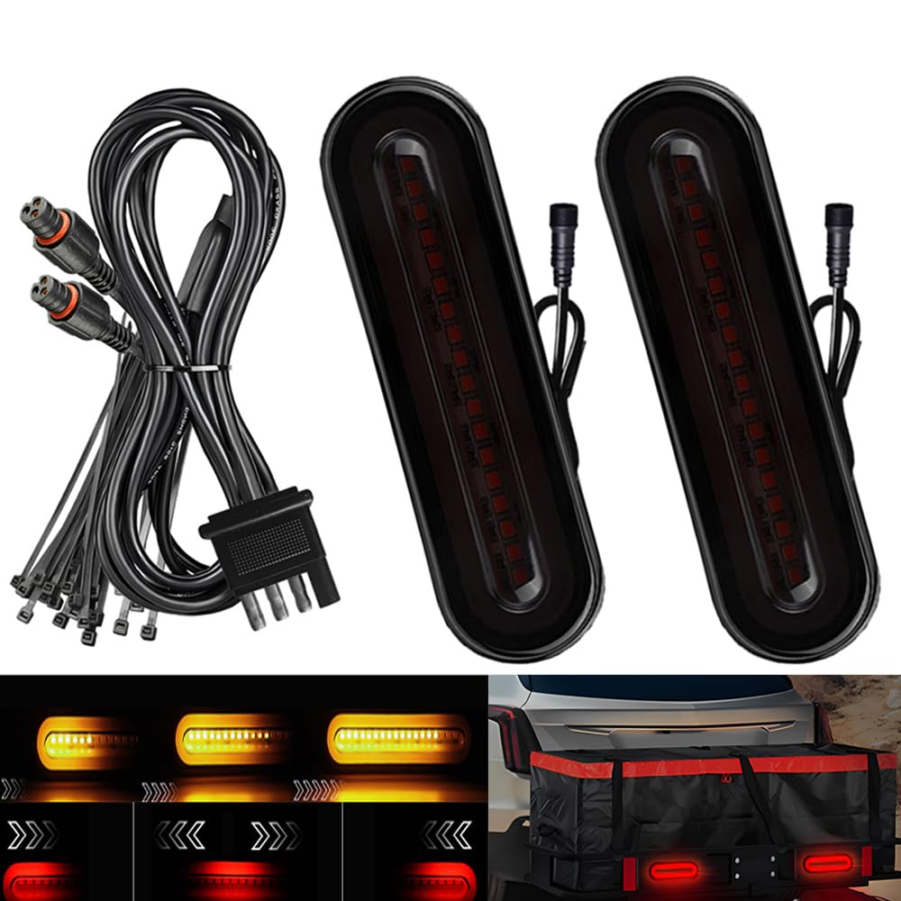 BlyilyB Oval Cargo Carrier Stop Turn Signals Tail Light Light Kit with Waterproof 4 Pin Grommets Wire Harness For Luggage Rack (Pack of 2)