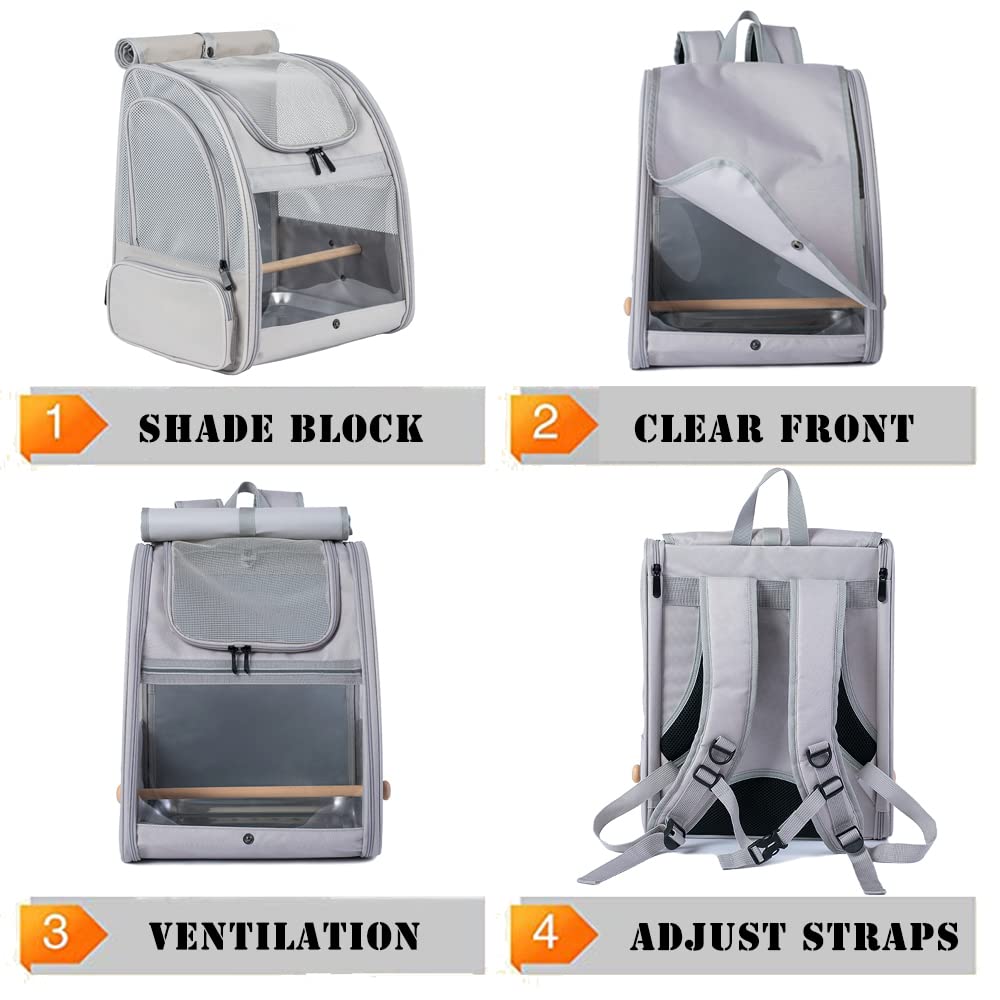 Bird Carrier Backpack with Stand Perch, Bird Travel Carrier Backpack for Hiking, Airline Approved