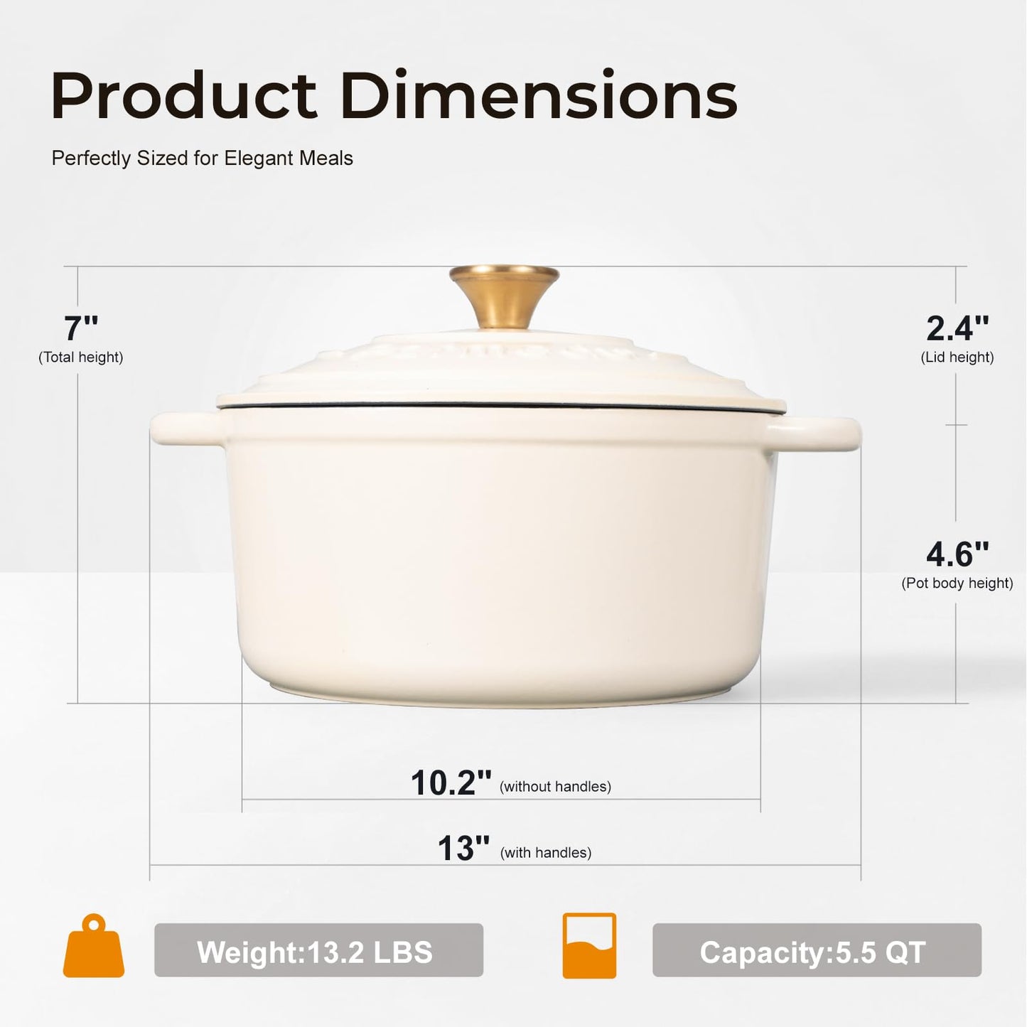 Parmedu 5.5QT Enameled Cast Iron Dutch Oven with Lid, Cream White Heavy Duty Pot for Sourdough, Bread Baking, Soup, Stews & Roasting with Recipe, Heat-Resistant Grips, Potholder, Cleaning Sponge