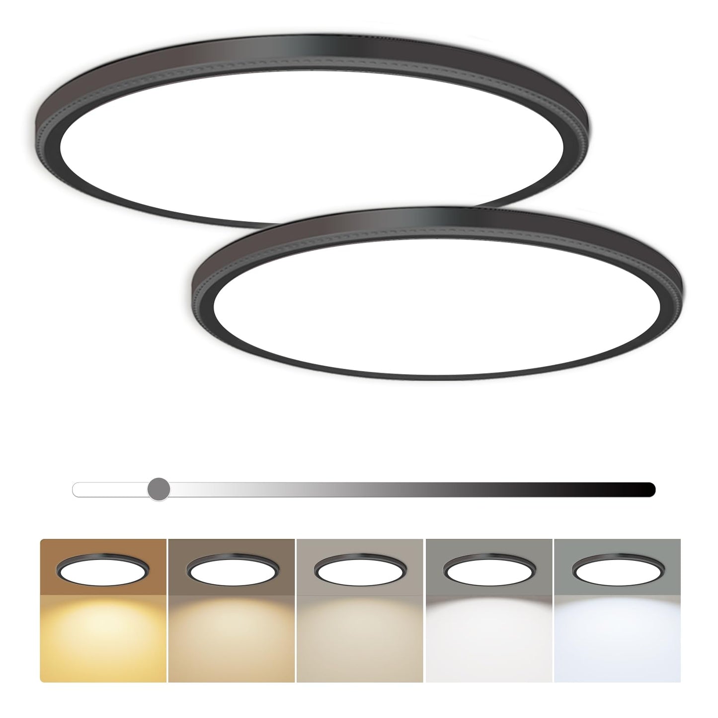 2 Pack 12 Inch LED Flush Mount Ceiling Light Fixture 28W 3200LM Dimmable 5 Color Temperature in One 3000K/3500K/4500K/5000K/6000K Slim Round Ceiling Lamp for Living Bedroom Kitchen Laundry Black