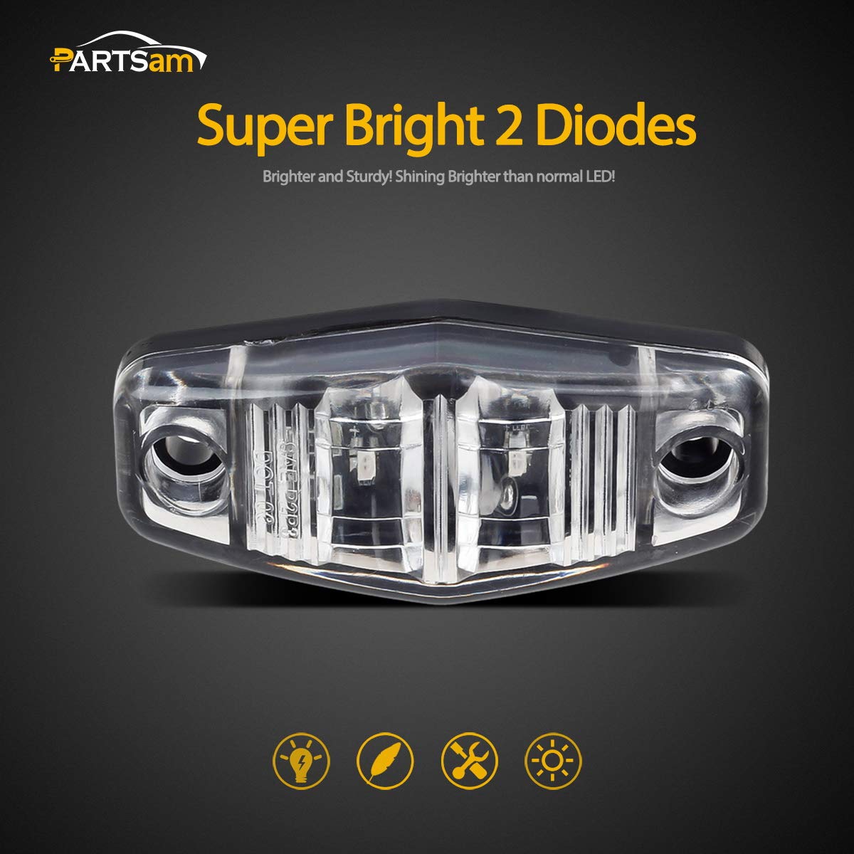 Partsam 8pcs 2.5" Oval Side Fender Marker Light Red/Amber Clear Lens Universal Surface Mount LED Light, Truck Boat Trailer Sealed Mini Trailer Led Marker Clearance Identification Lights 2 Diodes