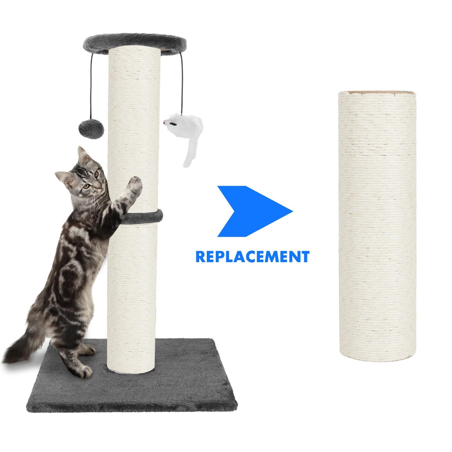 PowerKing Thick Natural Sisal Replacement Scratching Post,15.7" Length, 4.5" Thick, 2Pcs M8 Cat Scratch Post Refill Poles, Ideal for Refurbishment, Includes Screws (White)