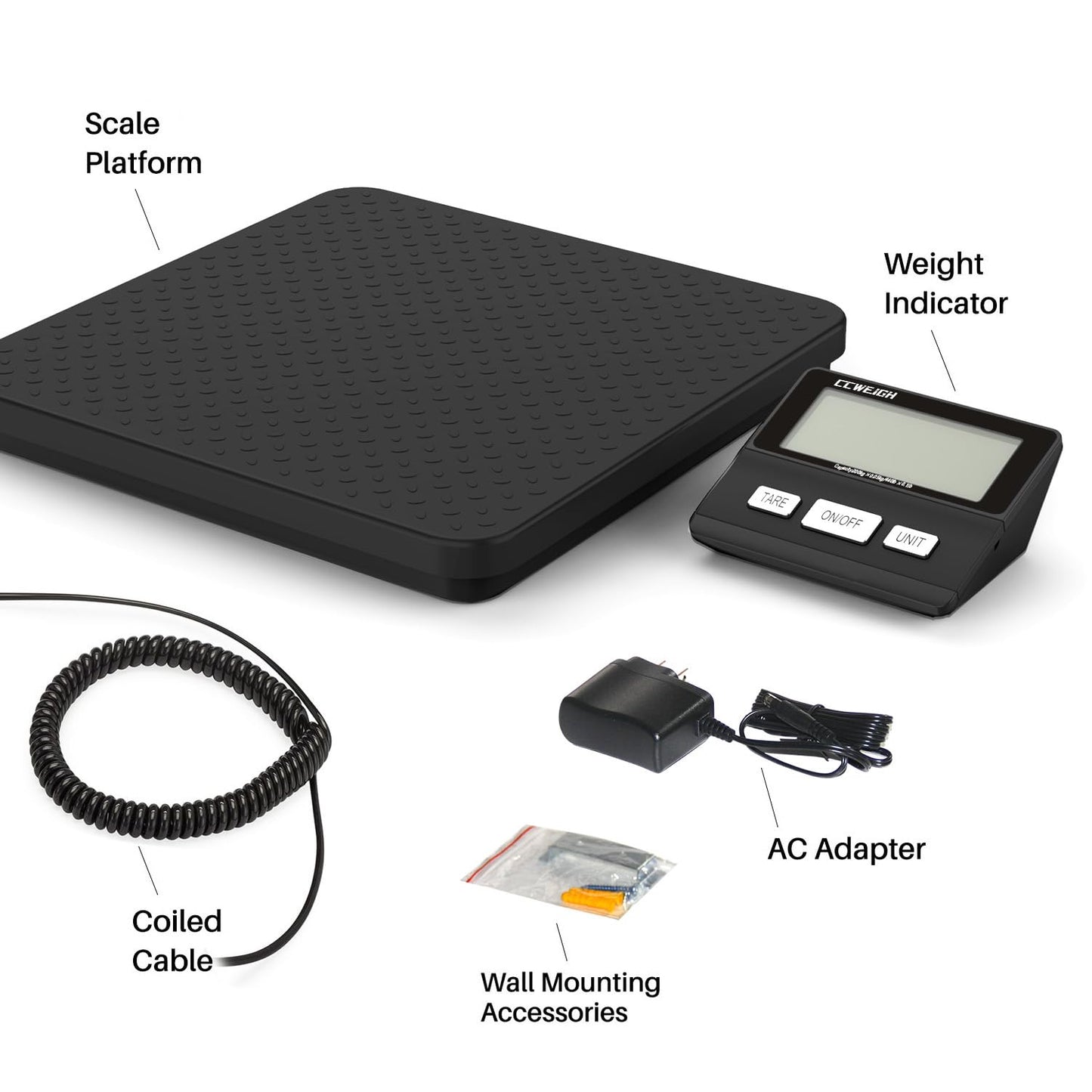 CCweigh Digital Shipping Scale with LCD Display, 440lb x 1.76oz Precision, for Packages Luggage Parcels, Home & Small Business Use, Includes AC Adapter, Postal Scale