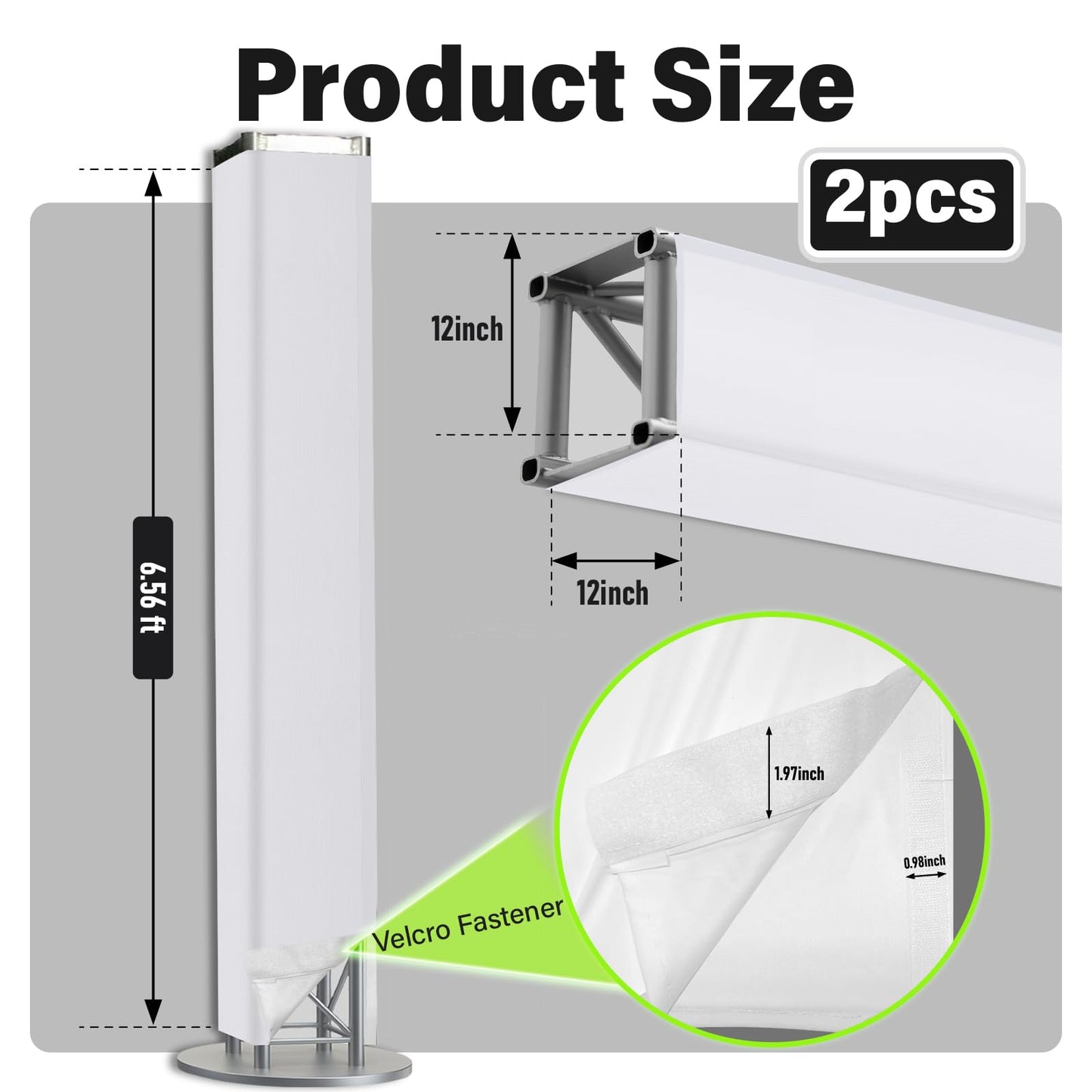 2PCS Thick Truss Cover - Hook and Loop Fixed High Elasticity Scrim Sleeve for 6.56 ft x 12 in Box Truss - Ideal for Wedding, Performance,Concert Decorations(White)