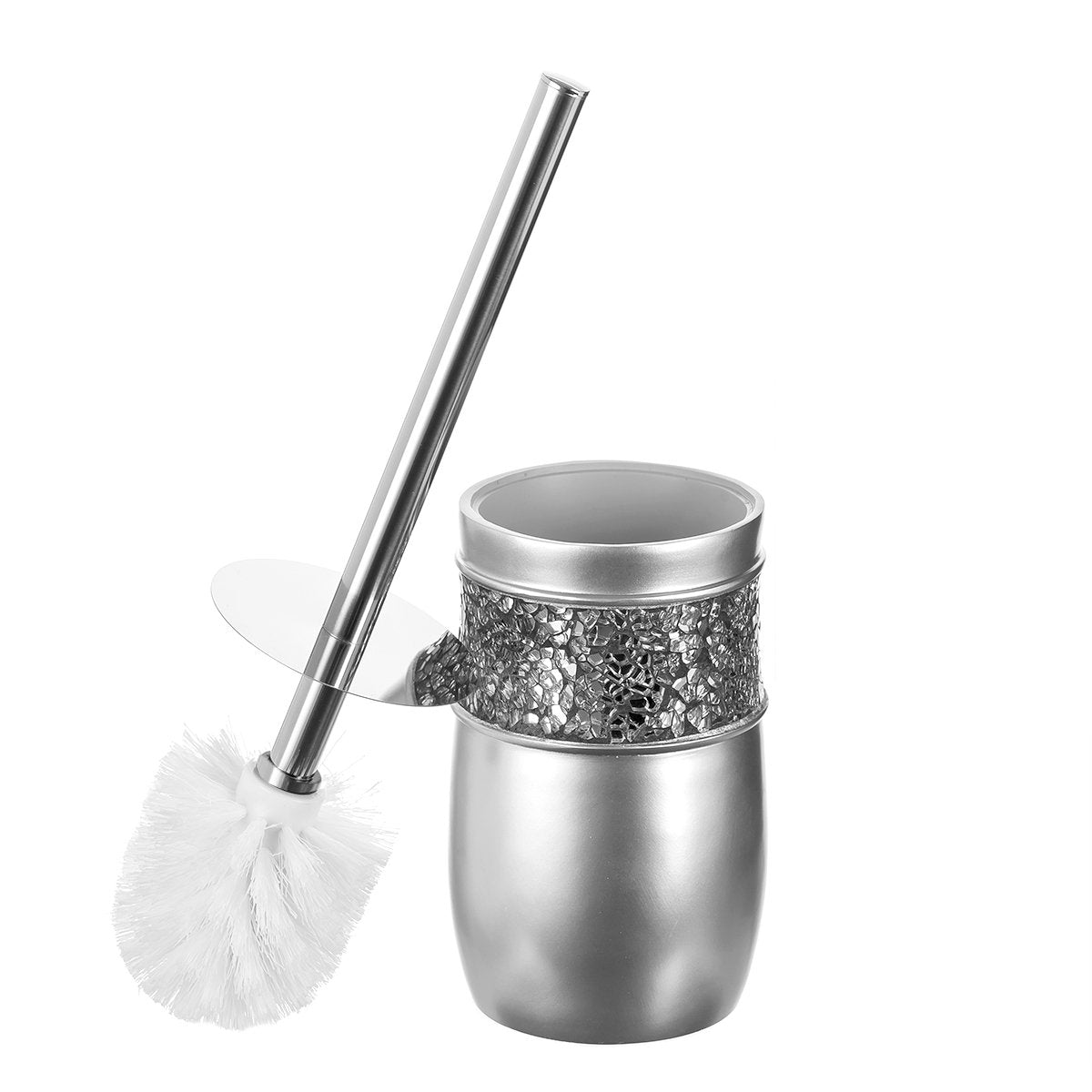 Crackled Glass Toilet Brush with Holder - Silver Toilet Bowl Cleaner Brush and Holder - Good Grip, Deep Cleaning, Decorative Design Compact Toilet Bowl Scrubber