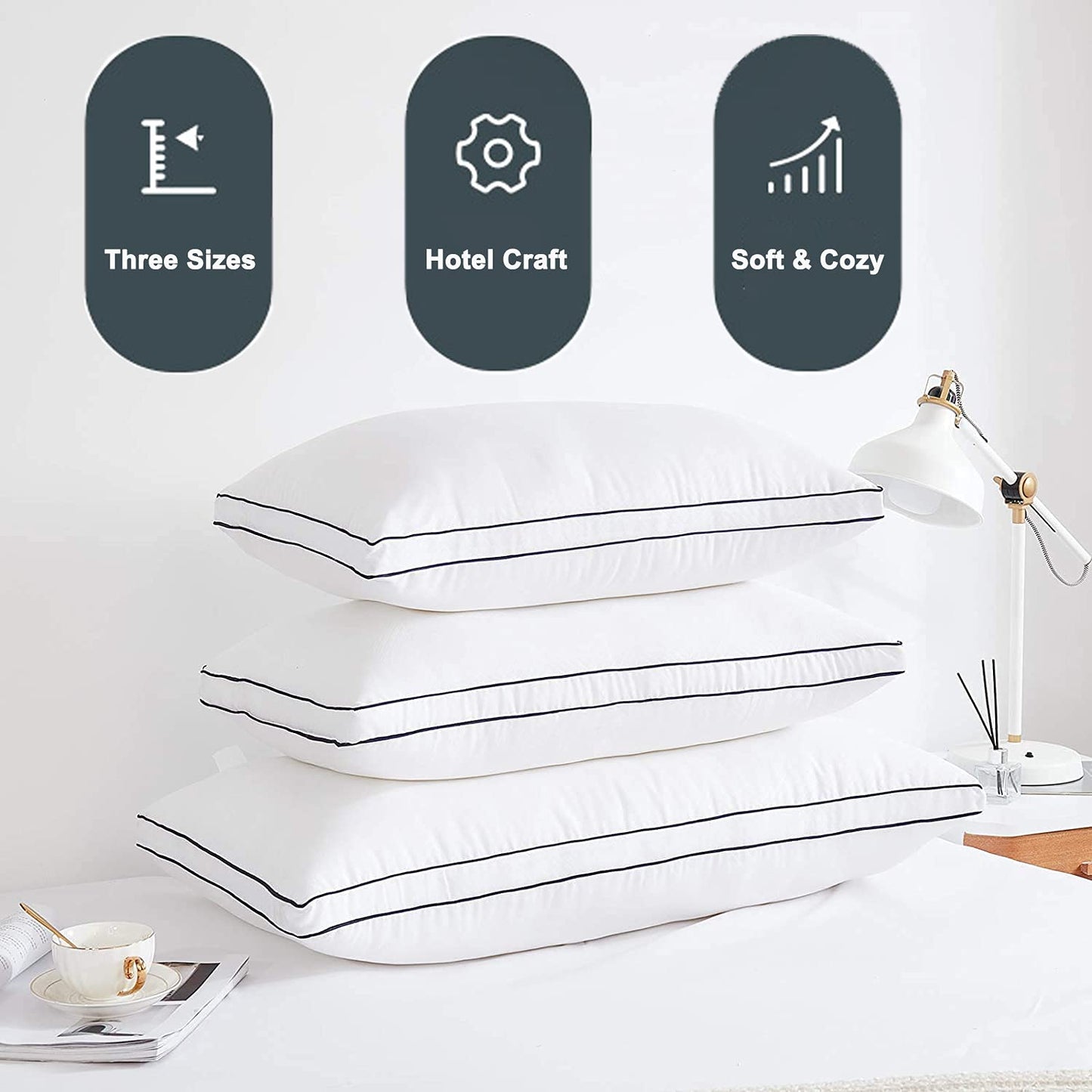 Gehannah King Bed Pillows for Sleeping（2 Pack）, Luxury Plush Soft Pillow with Home and Hotel, Breathable Microfiber Cover Skin-Friendly Pillows for Side Back Sleepers
