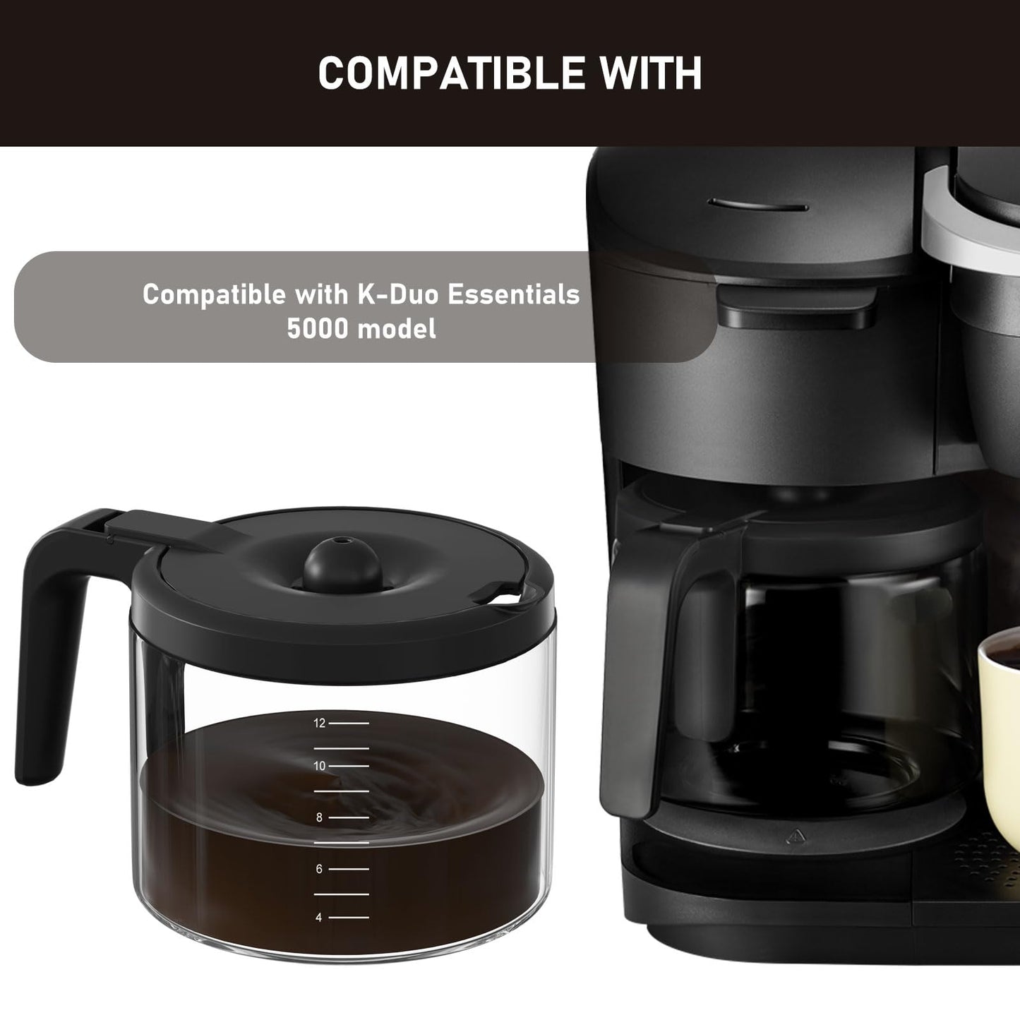 12-Cup Coffee Pot Replacement Compatible with Keurig 5000 & K-Duo Essentials Hot & Cold Brewer Models (NOT Fit K-Duo 5100 Single Server Model)