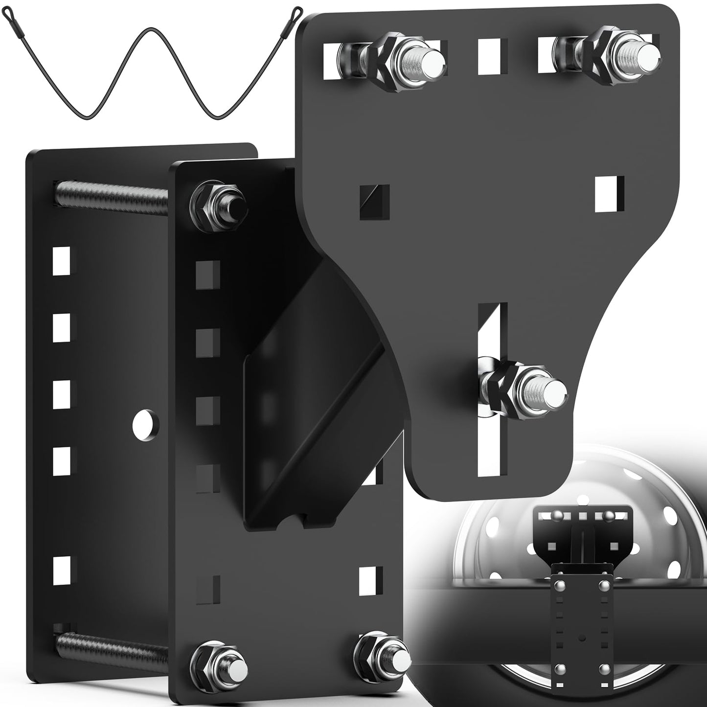 WELLUCK Trailer Spare Tire Mount for Utility Boat Trailer 3-Nuts Spare Tire Carrier Fits 4/5/6 Lugs Trailer Wheels on 4", 4.5'', 4.75'', 5'', 5.5'' and 6''Bolt Patterns, 180Lbs, Anti-Theft Rope