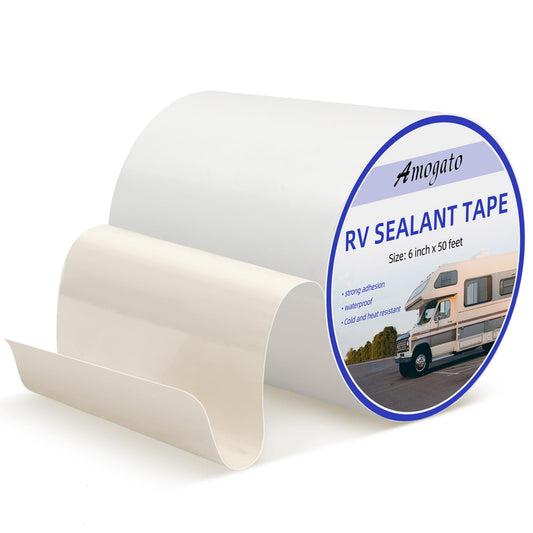 AMOGATO RV Roof Tape 6 Inch X 50 Feet – Premium White RV Sealant Tape, Waterproof & UV-Resistant for RV Awning Repair and Roofin