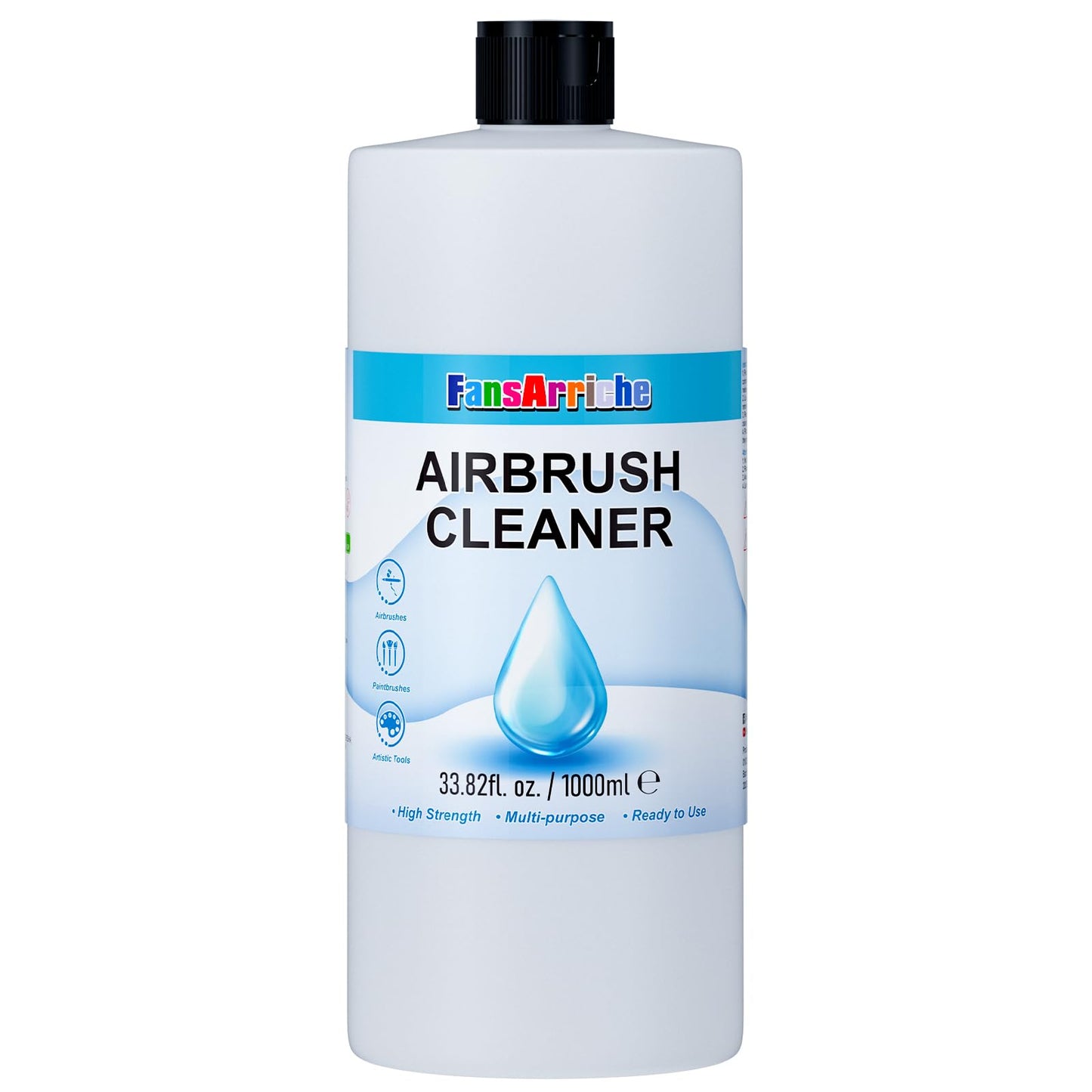 FansArriche Airbrush Cleaner, 33.82 Oz Air Brush Cleaning Solution for Water-Based Acrylic Color Paints, Quickly Clean Clogged Airbrushes, Paint Brushes, Art Tools