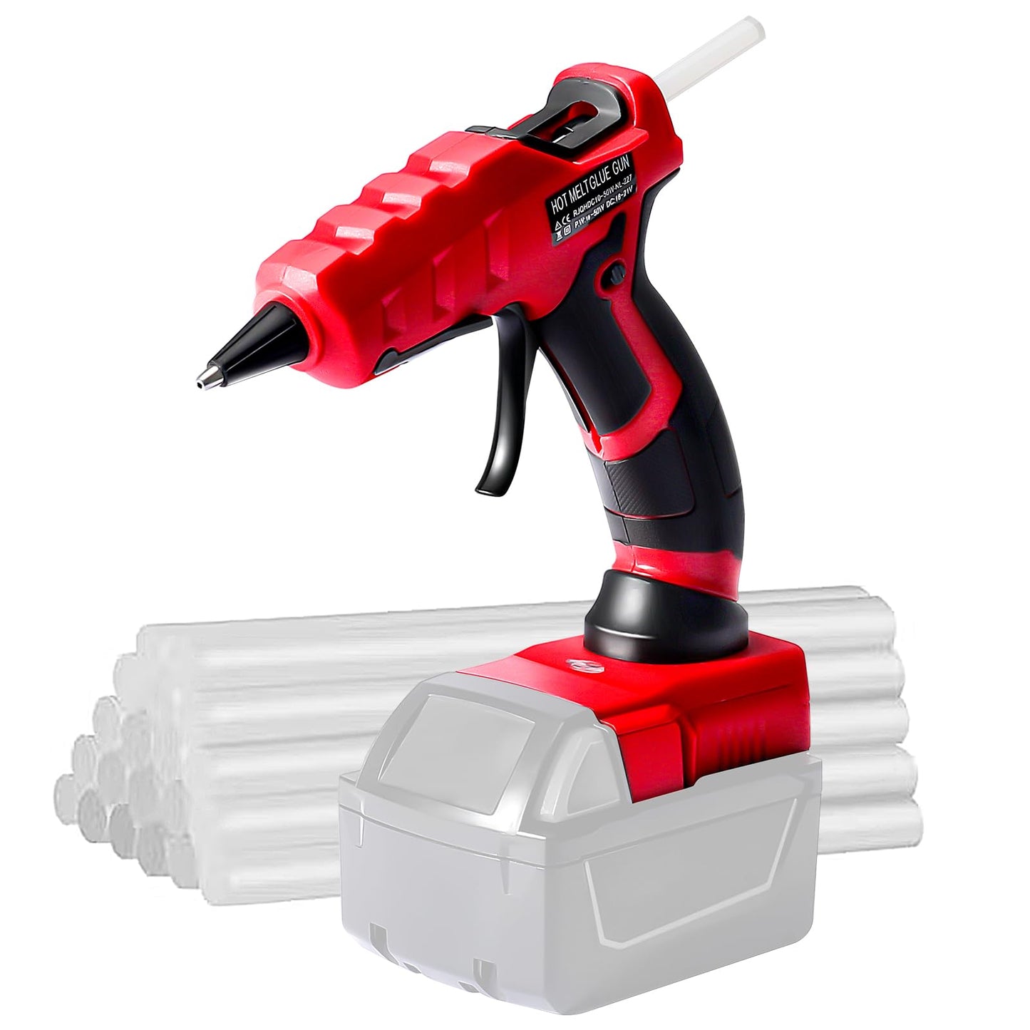 Cordless Hot Glue Gun Suitable for Milwaukee 18V Li-ion Battery, 30s Quick Preheat Hot Melt Glue Gun with 30 Pcs Glue Sticks(7 * 150mm) for Arts & Crafts & DIY & Repairs(Tool Only)