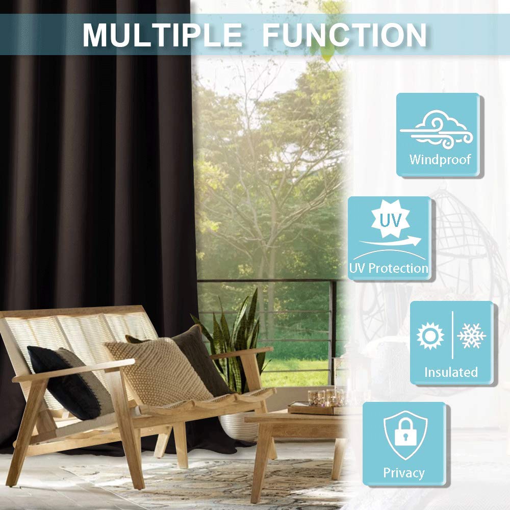 RYB HOME Outdoor Curtains Waterproof - Detachable Top Privacy Screen Curtains Blackout Blinds Summer Heat Insulated for Patio Balcony Cabana Cabin Garage Backdrop, 2 Panels, W 52 x L 84, Brown