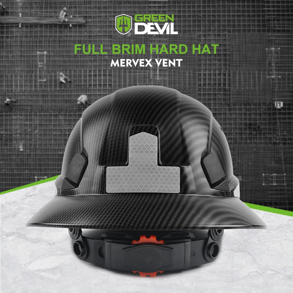 GREEN DEVIL Full Brim Hard Hat Vented Construction Helmet Cascos De Construccion ABS Work Hardhat for Men&Women 6 Point Adjustable Ratchet Suspension Custom Pattern Design