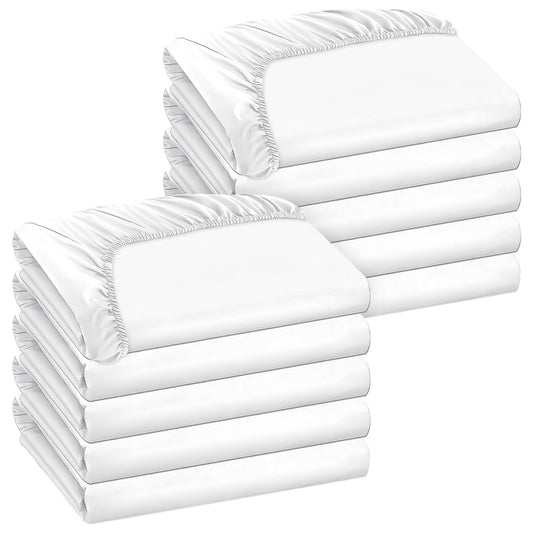 10 Pack Bedding Twin Fitted Sheets Bulk Fitted Bed Twin Size Sheet 39'' x 75'' Single Size Bottom Sheets up to 12 Inches, Ideal for School Dormitory Home Salons Hotels (White)
