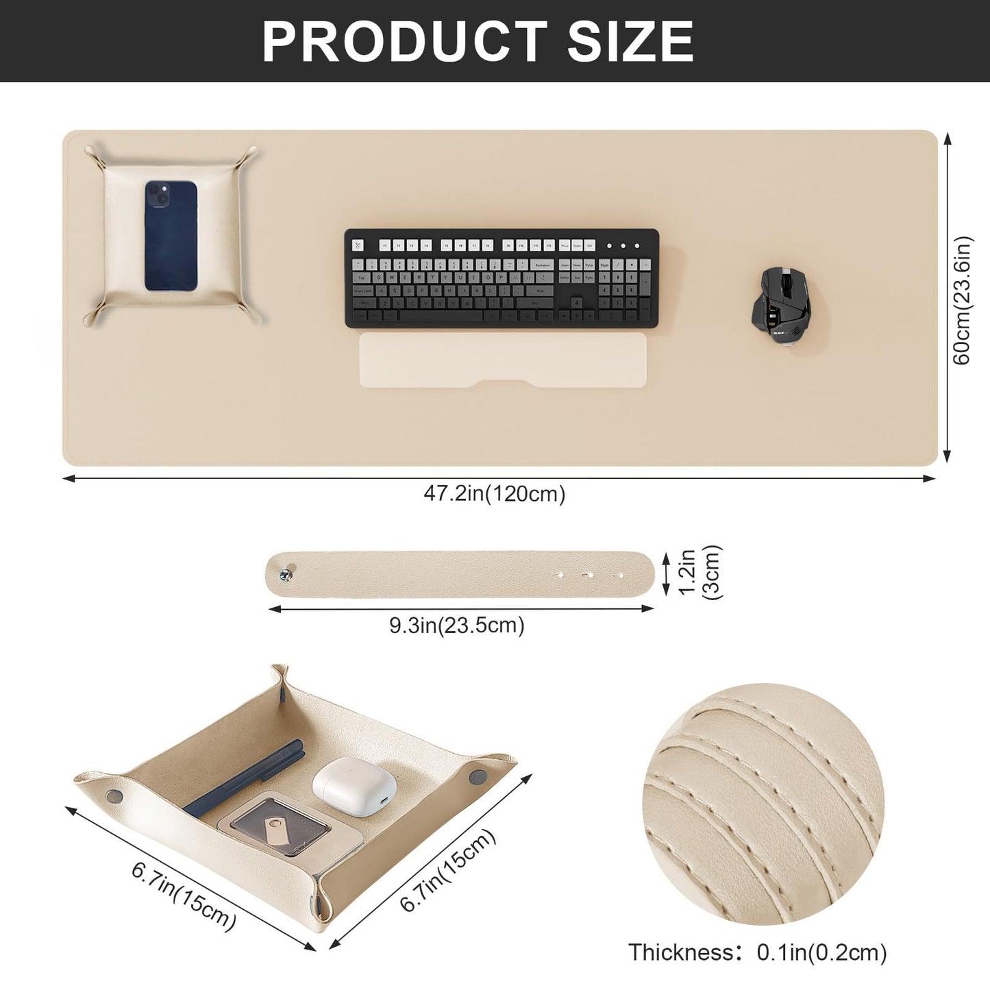 DAWNTREES Dual Sided Desk Mat,Khaki Leather Desk Pad,47.2''x23.6'',Cork Desk Mat Protector,120x60cm Extra Large Mouse Pad,Desk Writing Pad for Office and Home