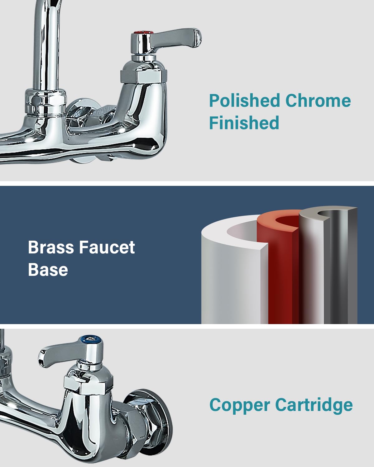 Gmusre Commercial Wall Mount Kitchen Faucet 8 Inch Center Kitchen Sink Faucet with 12 Inch Swivel Spout 2-Handle Faucets for Kitchen Home Restaurant,Chrome Polished