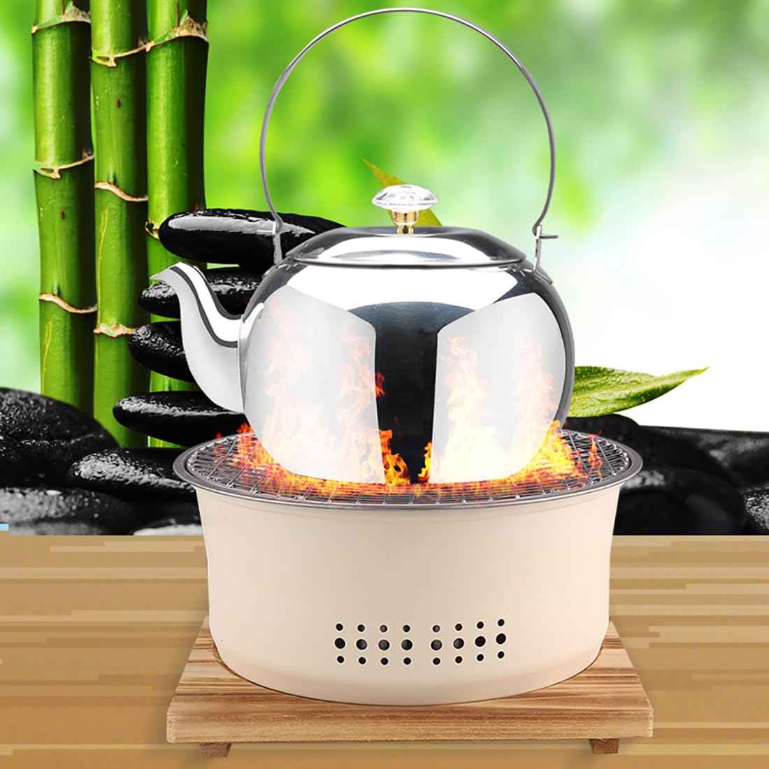 SANQIAHOME Stainless Steel Charcoal Portable Barbecue Grill, 10.5 Inches Non-Stick,Round,Barbecue or Hot Pot, Boiling Water,Charcoal Stove for Home Party Outdoor Camping