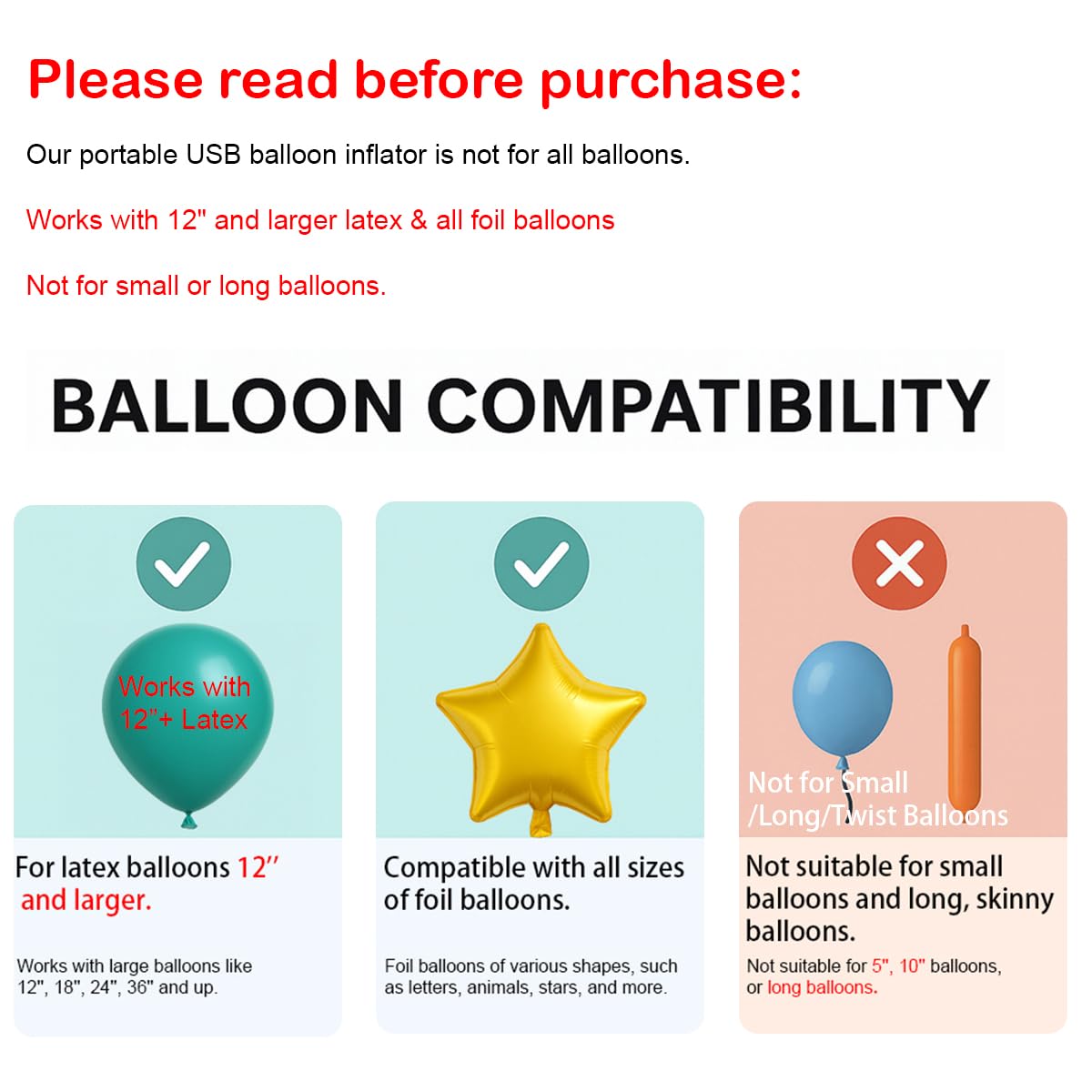 Balloon Electric Pump – Cordless USB Rechargeable Handheld Inflator for 12”+ Latex & Foil Balloons for Air Duster Fast Portable Air Blower for Parties & Events